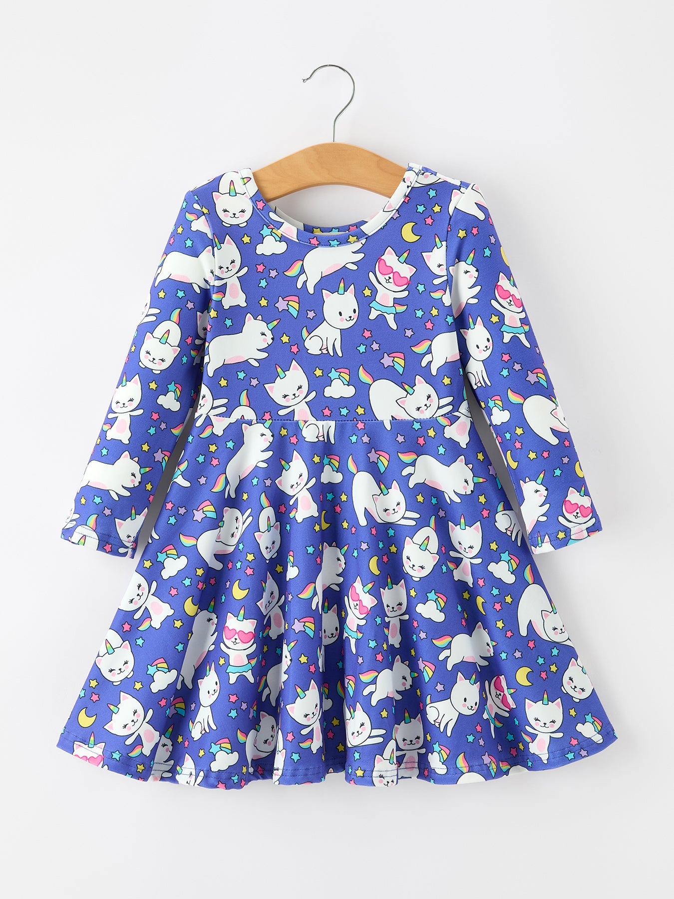 Halloween Ghost Cat Print Girls Long Sleeve Twirl Dress