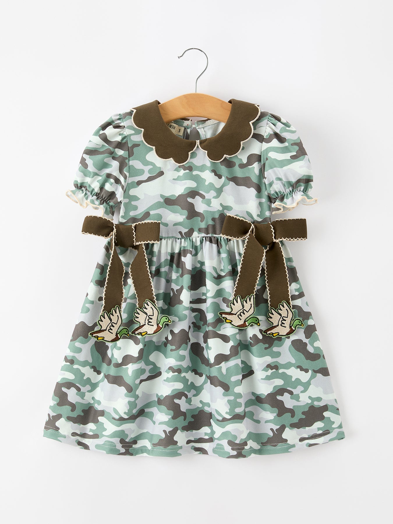 Fall Camo Bow Girls Puff Sleeve Twirl Dress