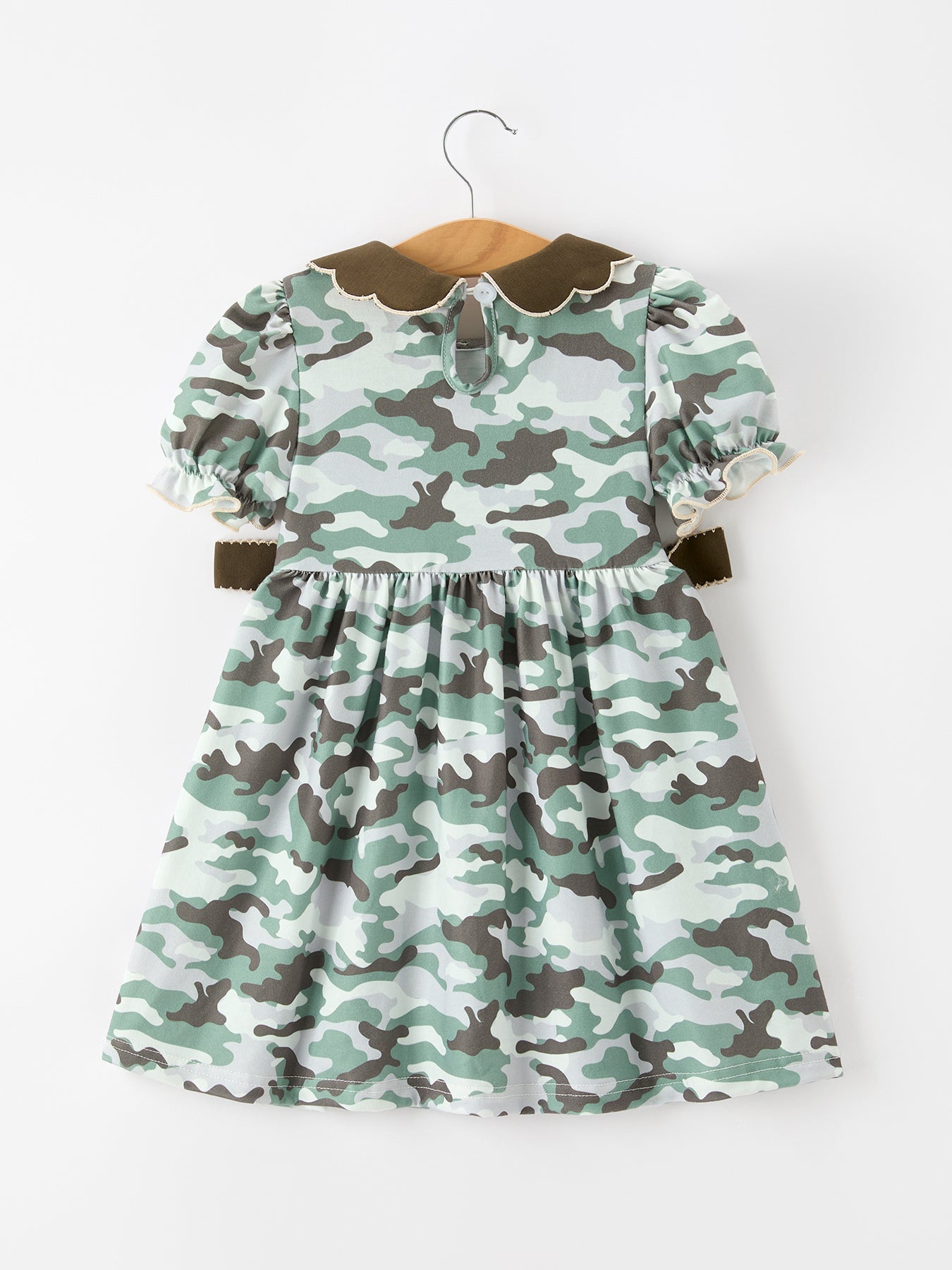 Fall Camo Bow Girls Puff Sleeve Twirl Dress