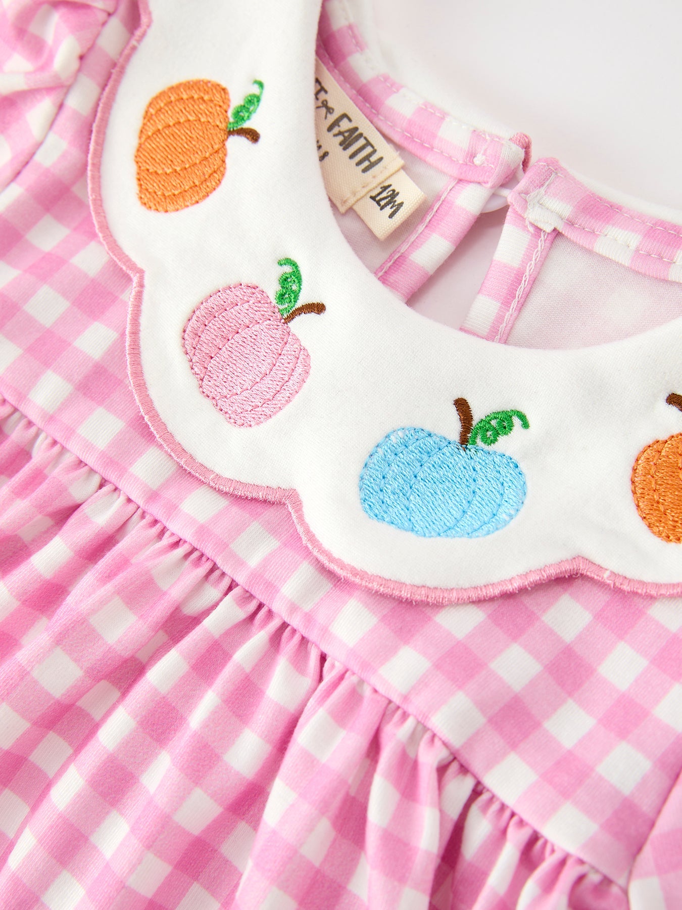 Thanksgiving Halloween Pumpkin Embroidery Pink Plaid Girls Bloomer Set