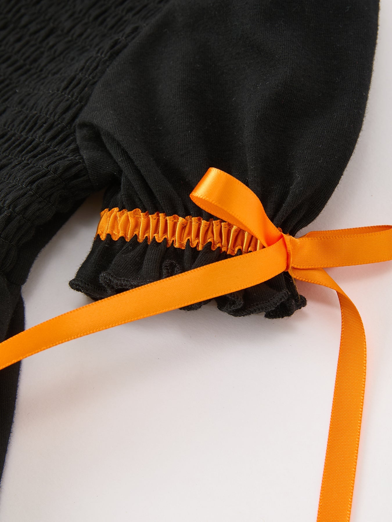 Girls Halloween Dog Pumpkin Applique Dress Puff Sleeve