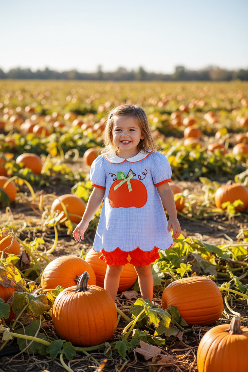 Fall Girls Pumpkin Appliqué Peter Pan Collar Bloomer Set
