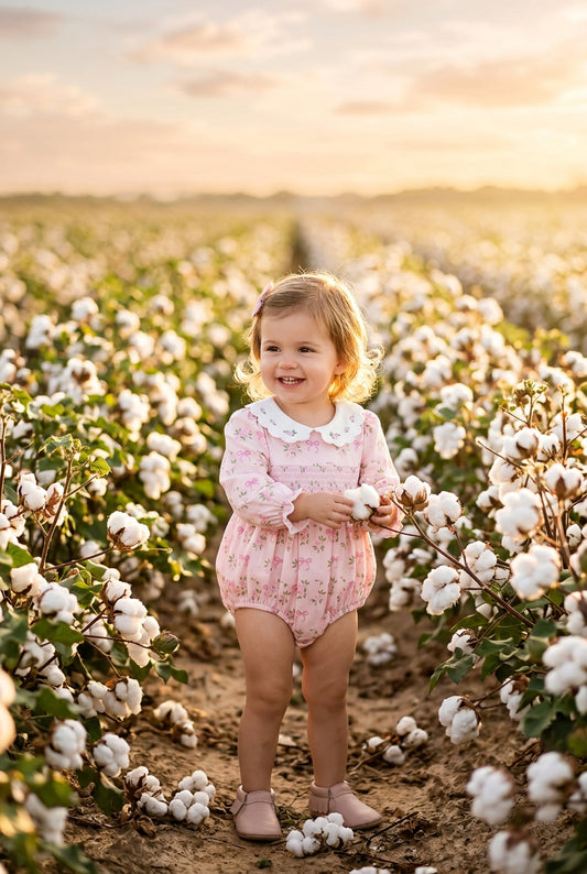 FALL Baby Girls Pink Floral Embroidered Collar Smocked Romper