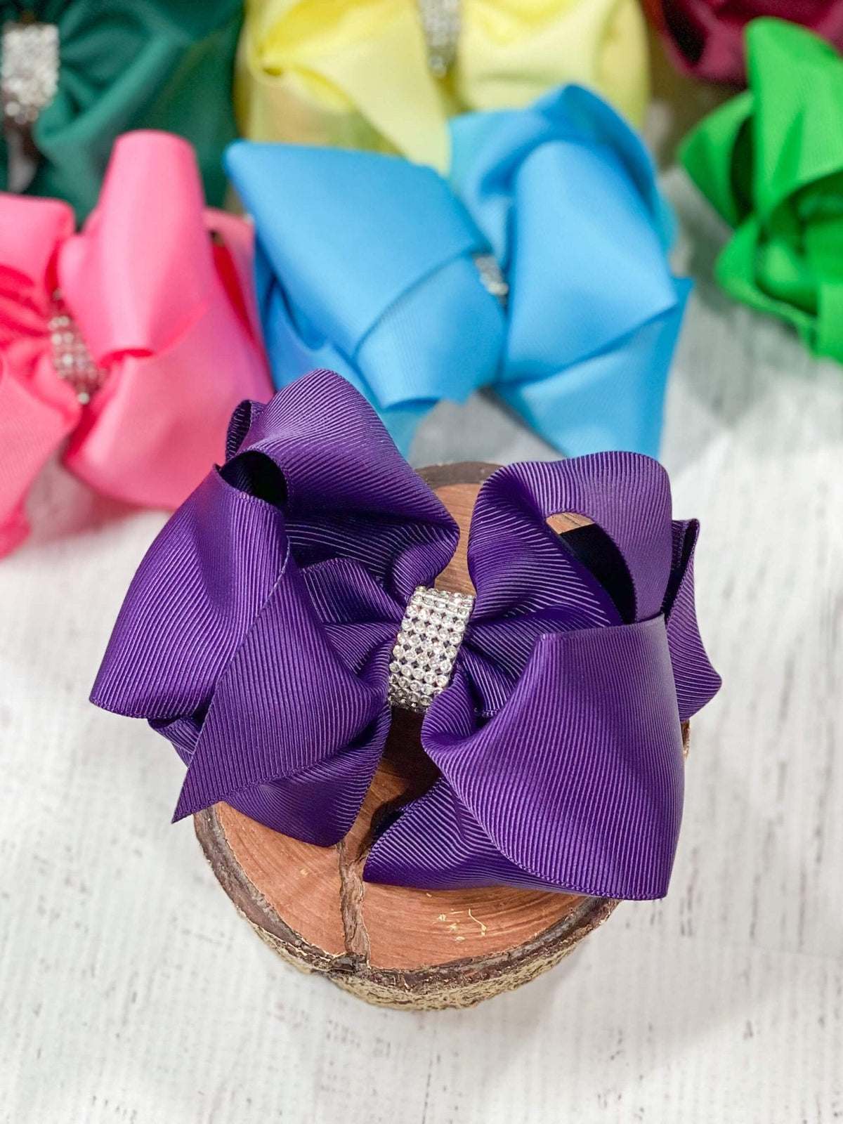 4.5" Classic Size Rhinestone Center Hair Bows | Alligator Clip