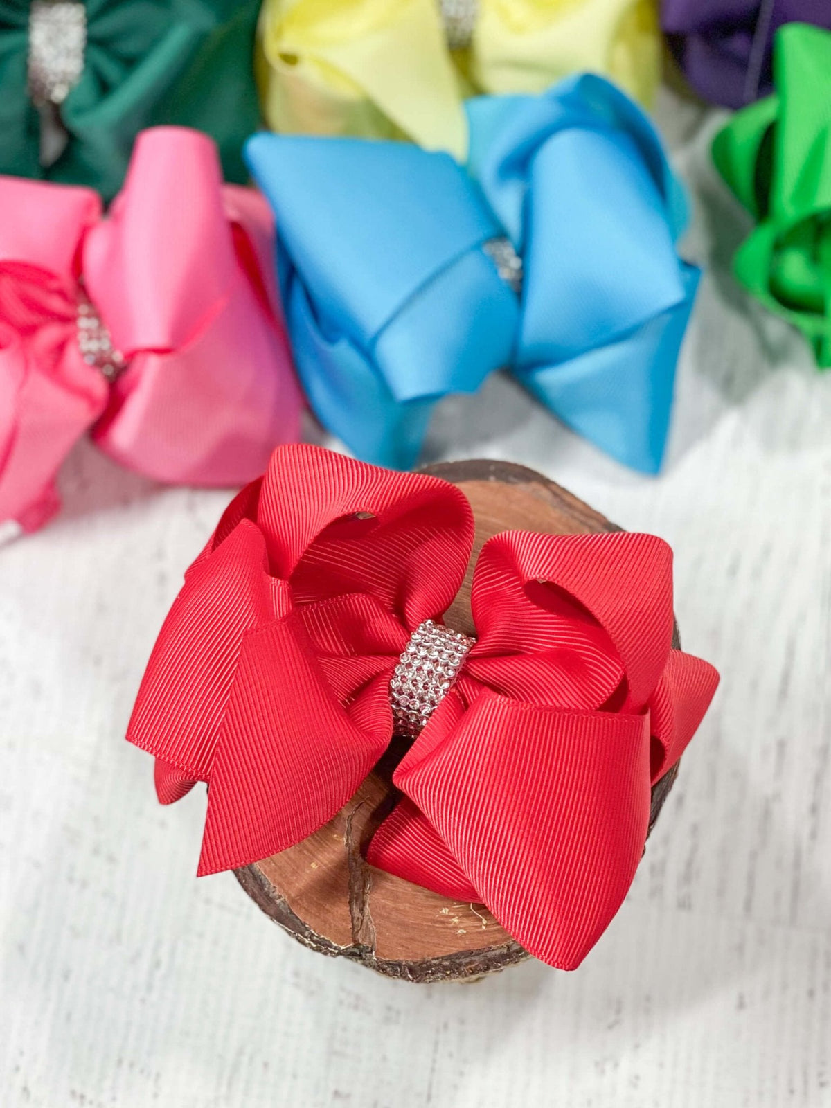 4.5" Classic Size Rhinestone Center Hair Bows | Alligator Clip