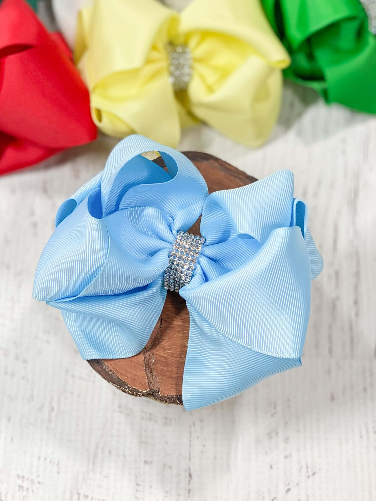 4.5" Classic Size Rhinestone Center Hair Bows | Alligator Clip