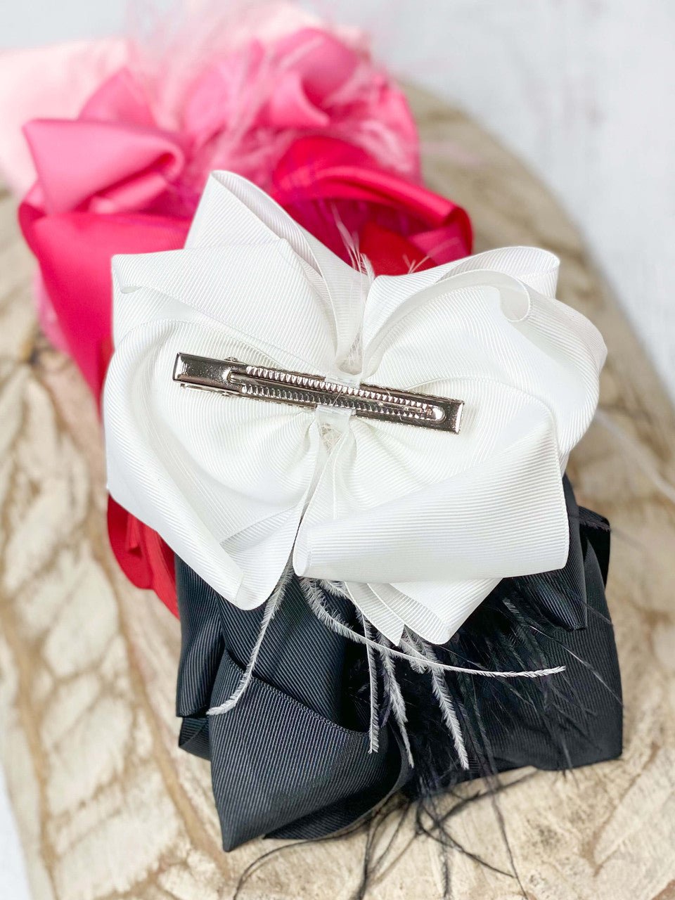 Solid Feather Puff Looped Knot Hair Bow - Alligator Clip - 5.5"