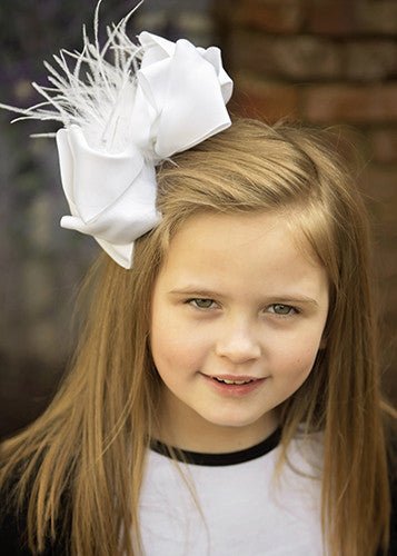 Solid Feather Puff Looped Knot Hair Bow - Alligator Clip - 5.5"