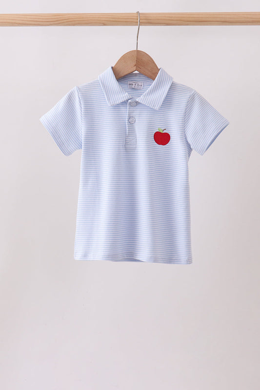 Blue stripe apple embroidery shirt