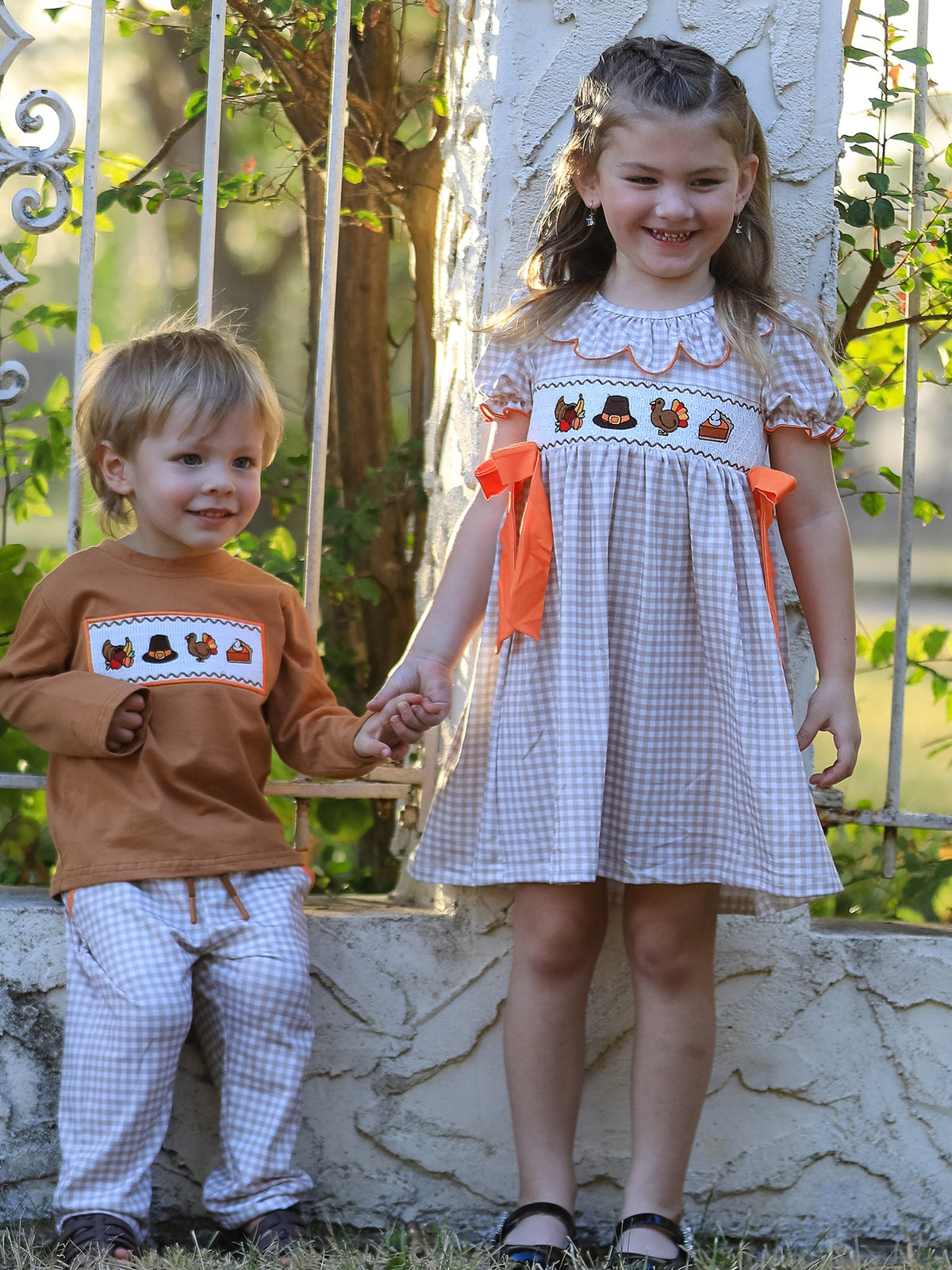 Thanksgiving Smocked Girls Dress Turkey Pumpkin Pie Embroidery