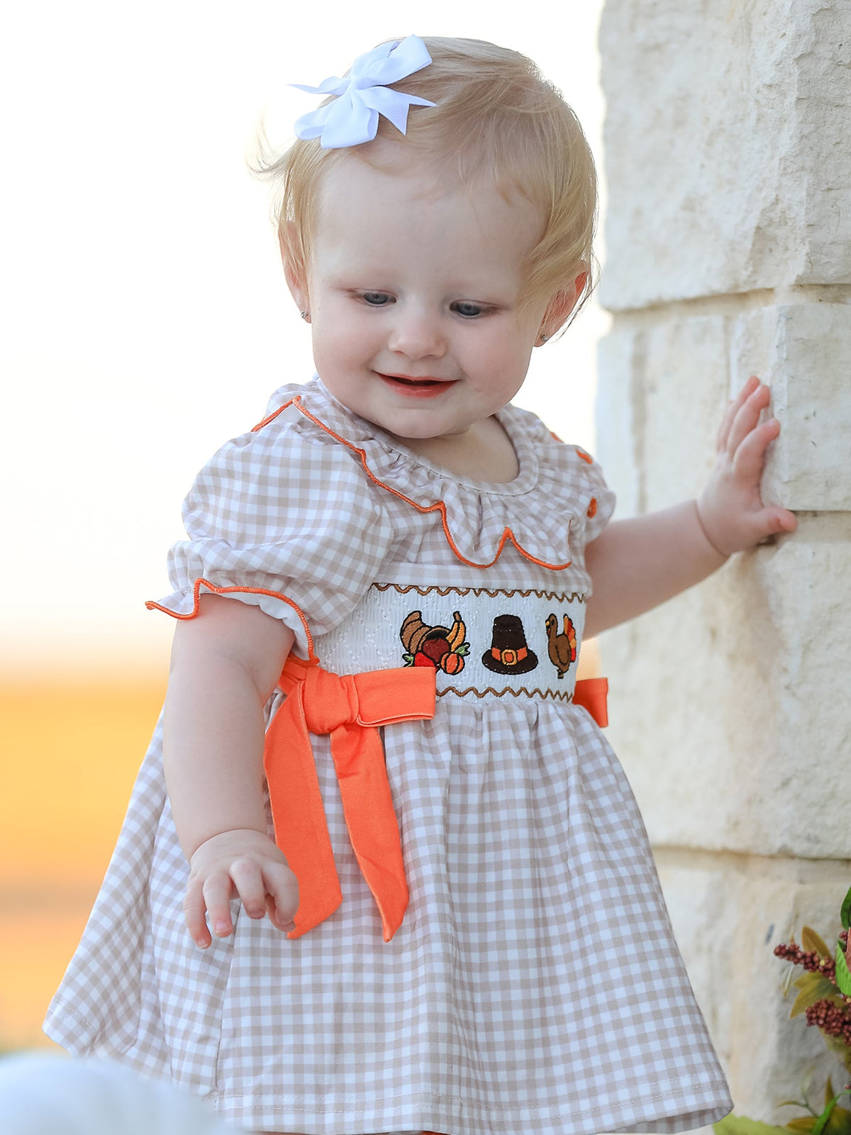 Thanksgiving Smocked Girls Dress Bloomer Set Turkey Embroidery