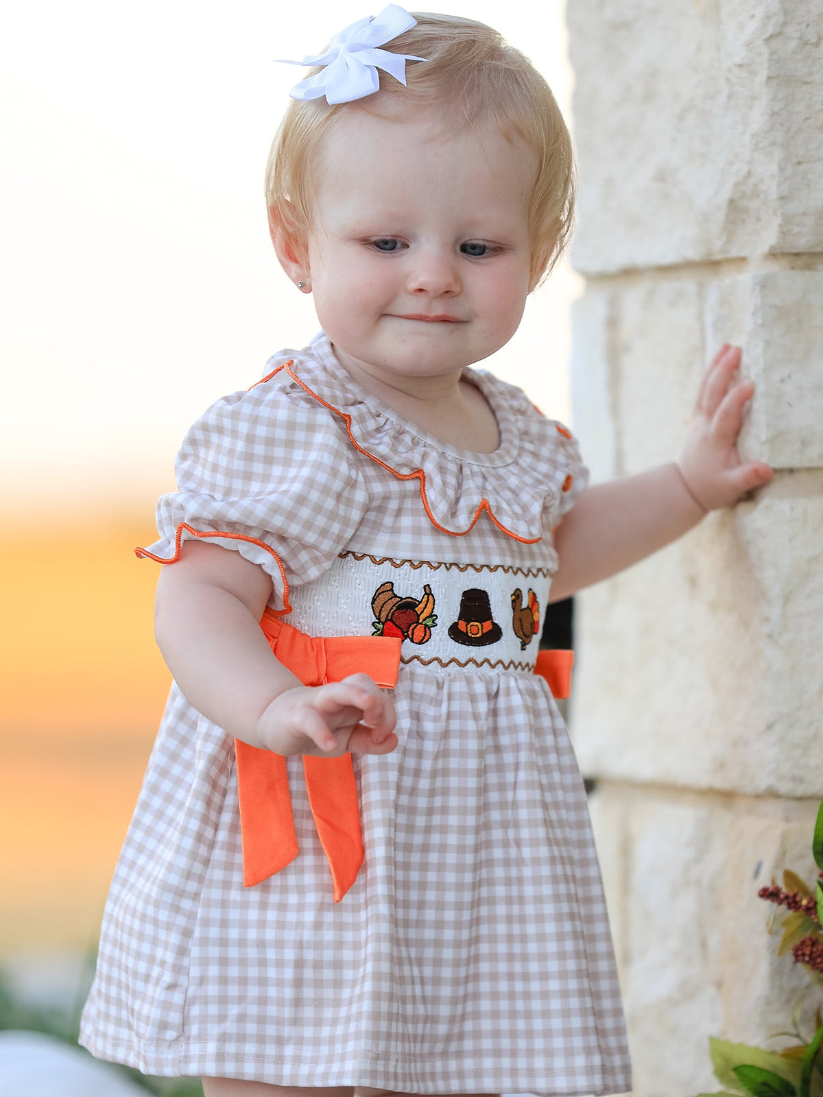 Thanksgiving Smocked Girls Dress Bloomer Set Turkey Embroidery