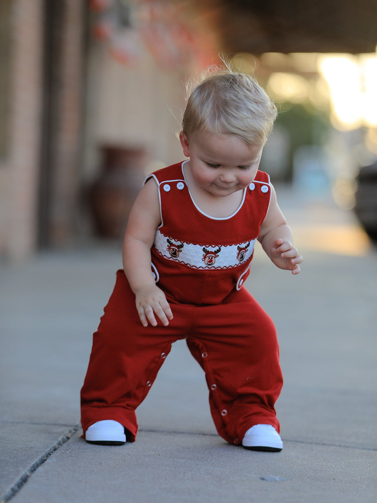 Baby Boys Christmas Reindeer Smocked Red Jonjon
