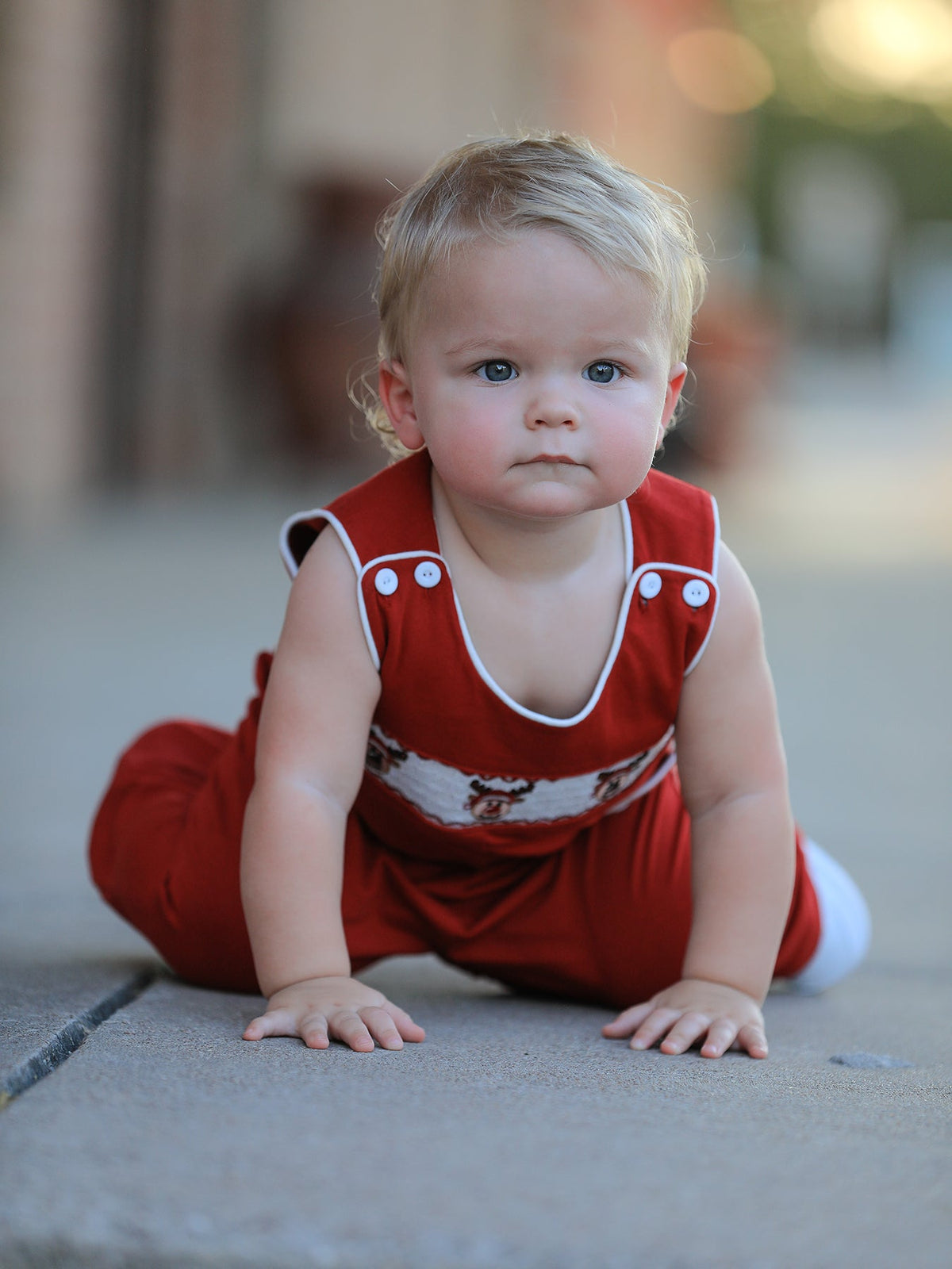 Baby Boys Christmas Reindeer Smocked Red Jonjon