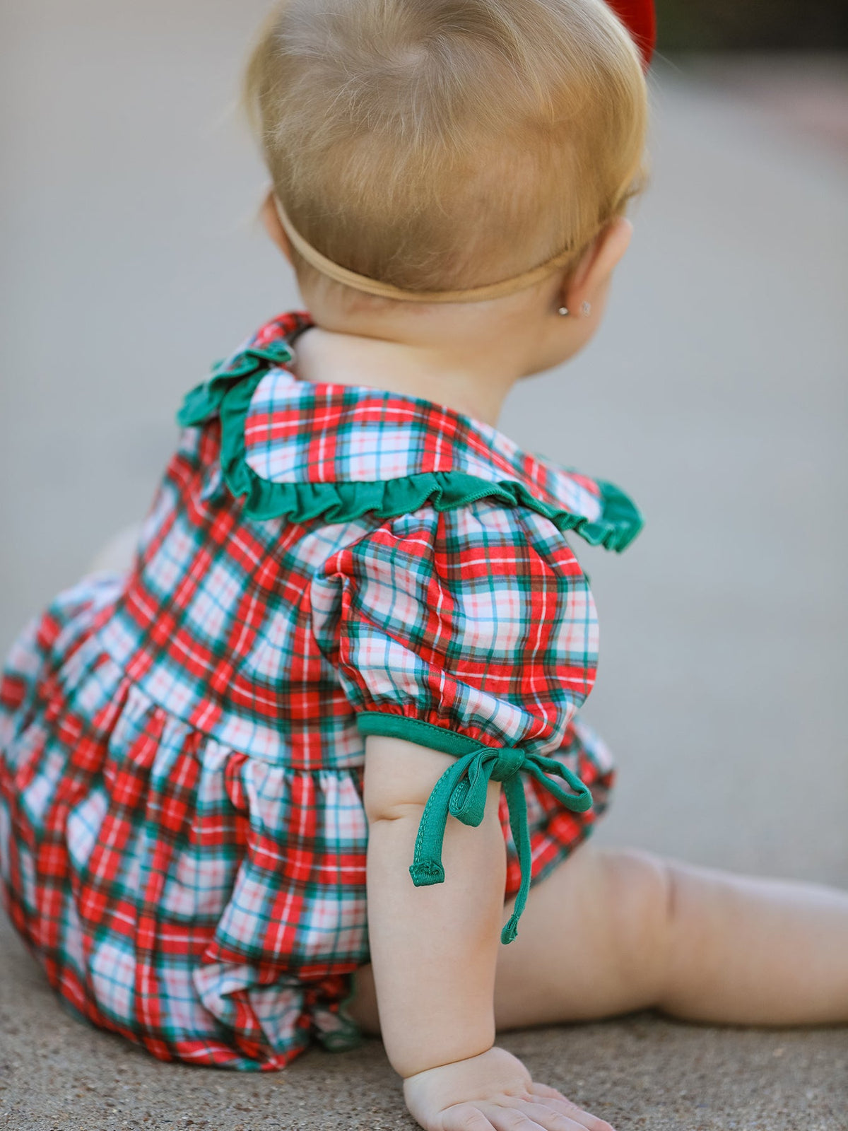 Christmas Tree Plaid Girls Romper Petals Collar Ruffle