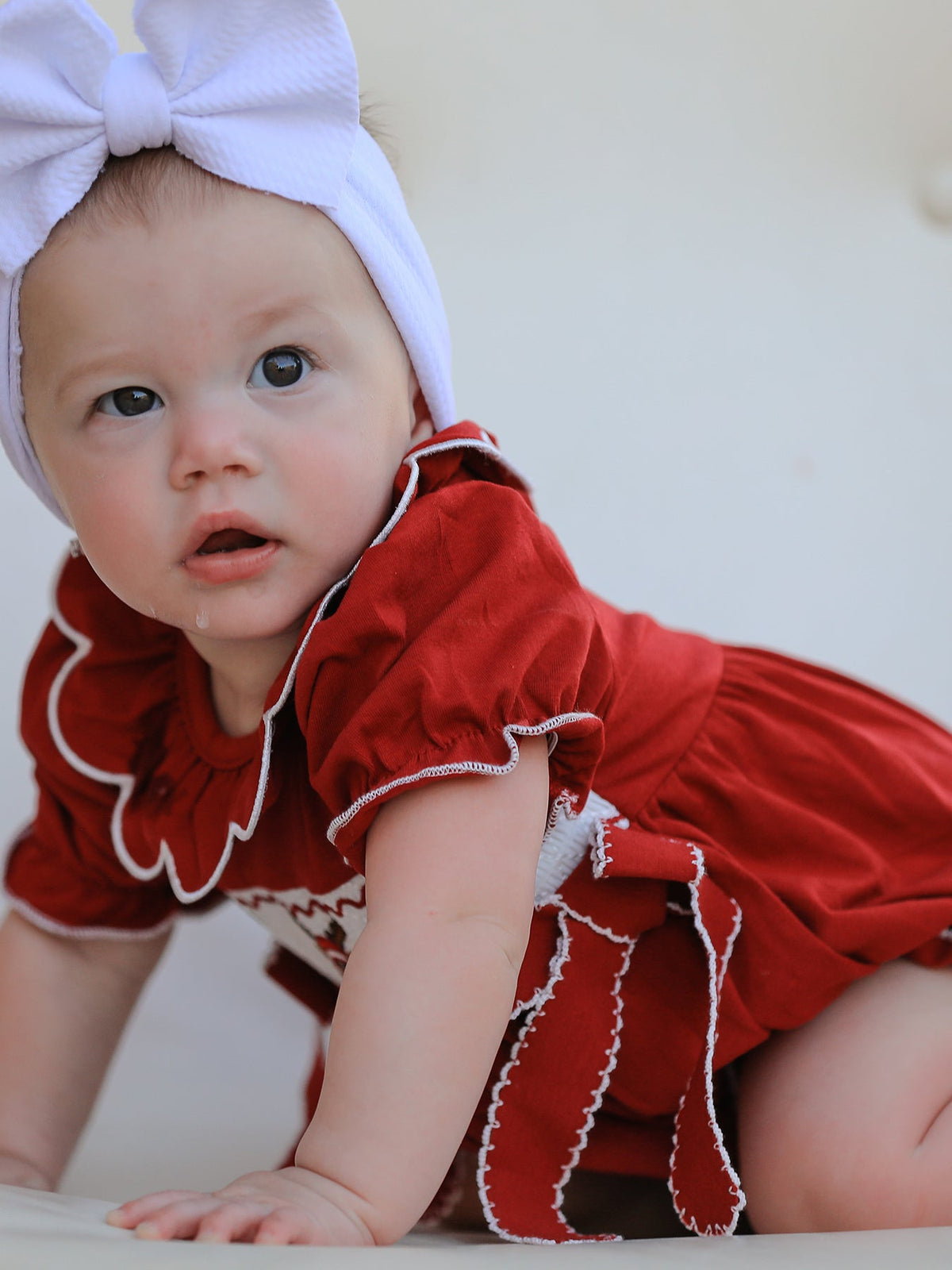 Baby Girls Christmas Reindeer Smocked Bubble Romper