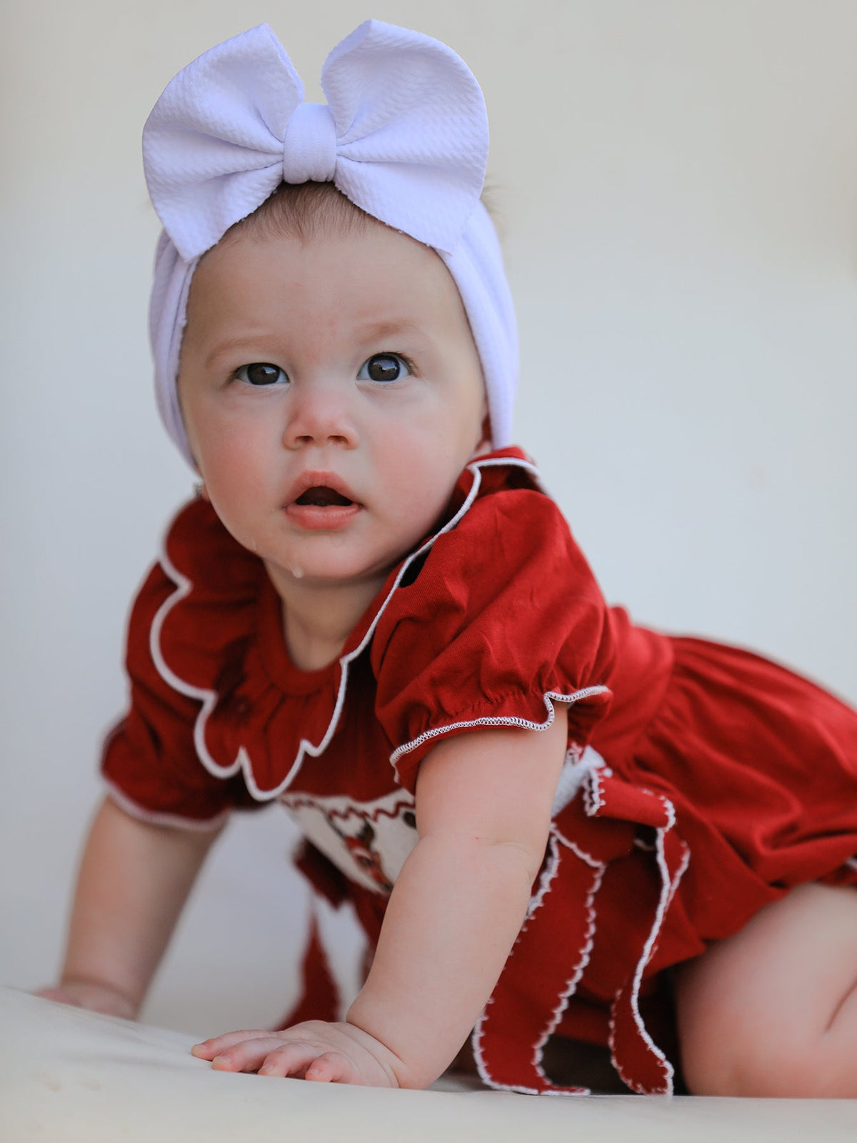 Baby Girls Christmas Reindeer Smocked Bubble Romper