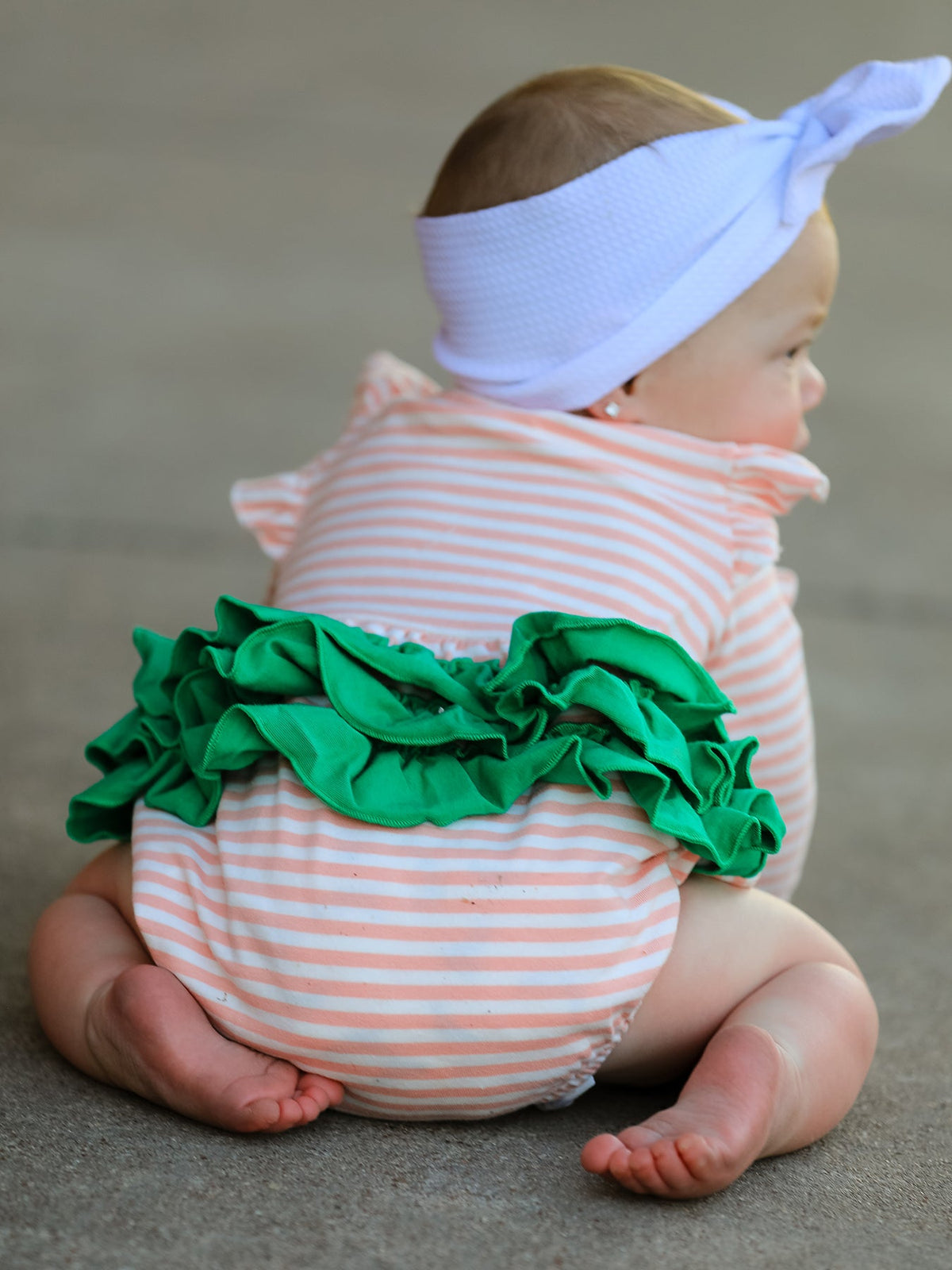 Christmas Tree Smocked Embroidery Stripe Baby Girls Romper