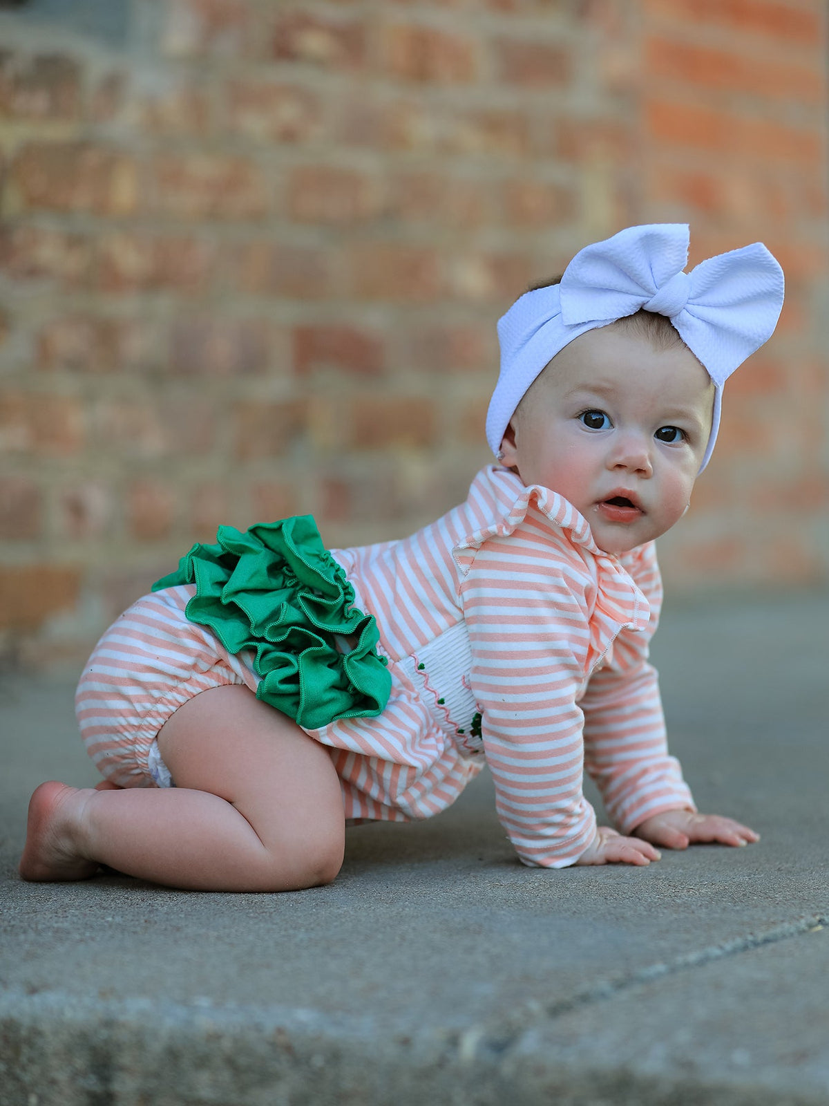 Christmas Tree Smocked Embroidery Stripe Baby Girls Romper