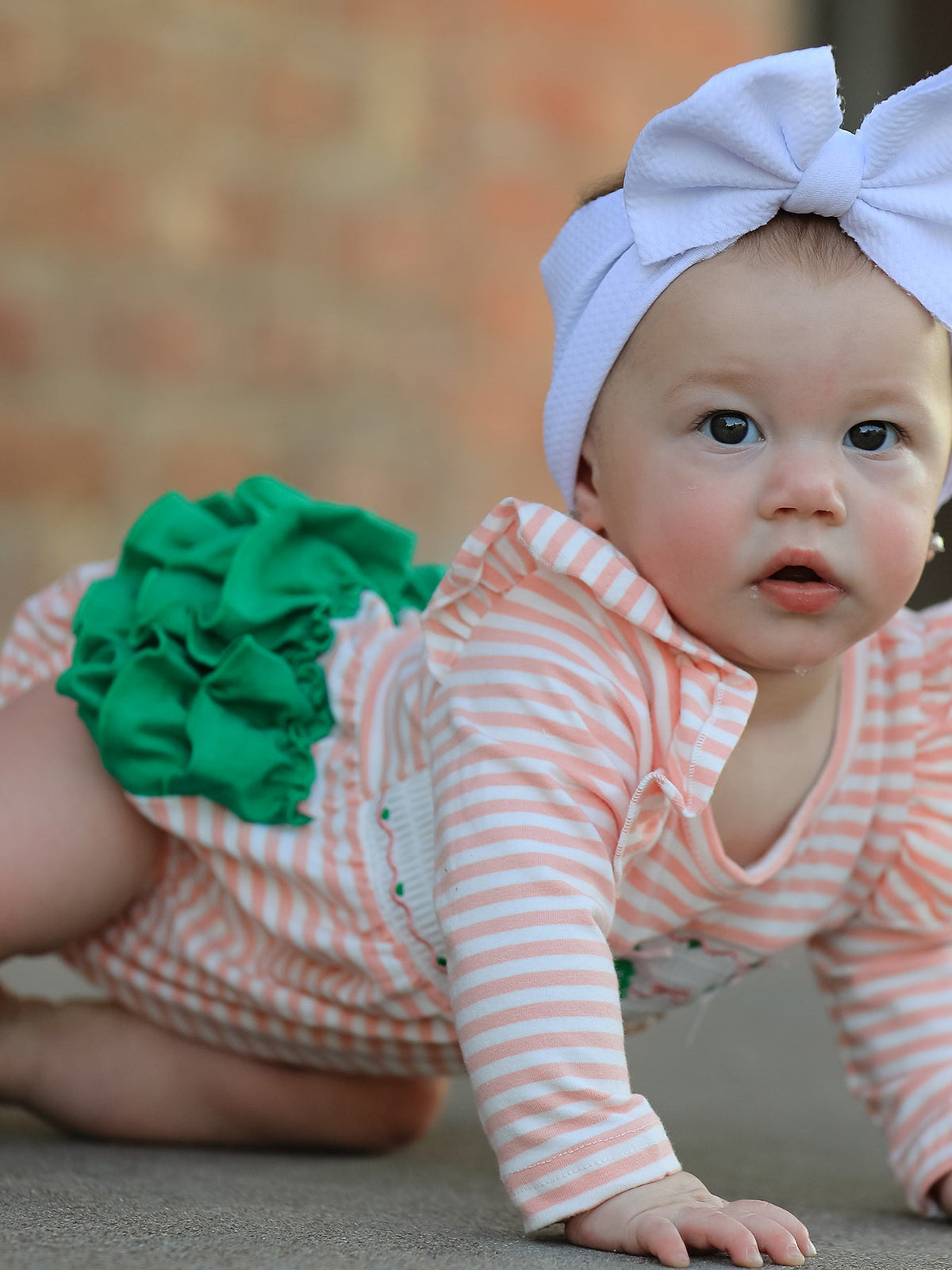 Christmas Tree Smocked Embroidery Stripe Baby Girls Romper