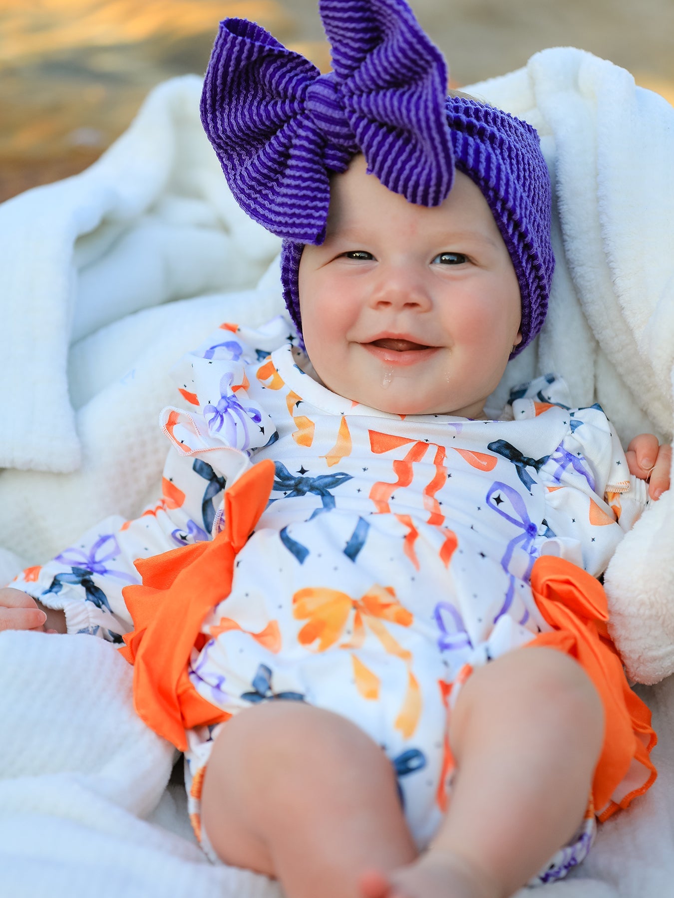 Halloween Bow Print Girls Romper Ruffle Bow Long Sleeve