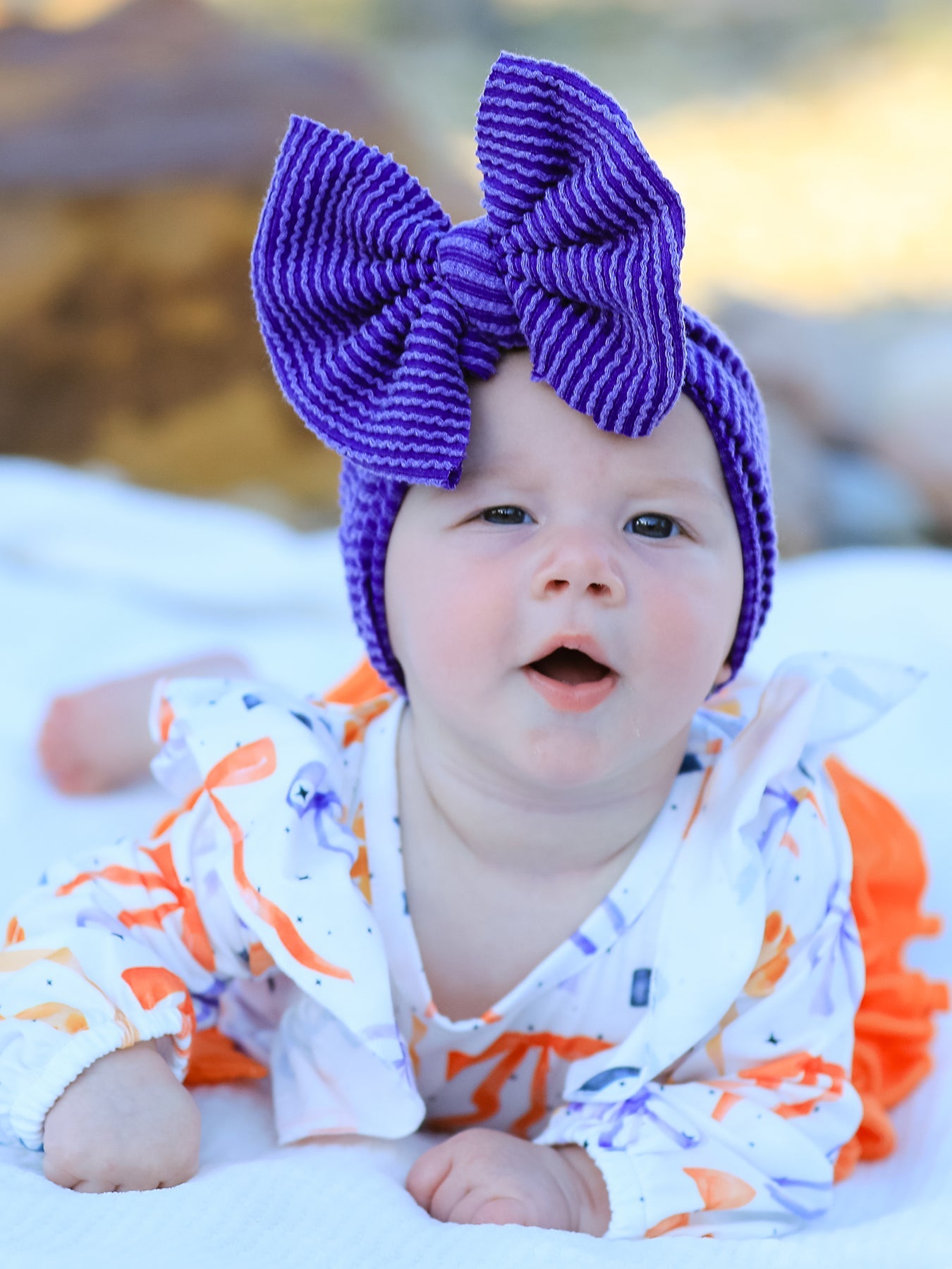 Halloween Bow Print Girls Romper Ruffle Bow Long Sleeve
