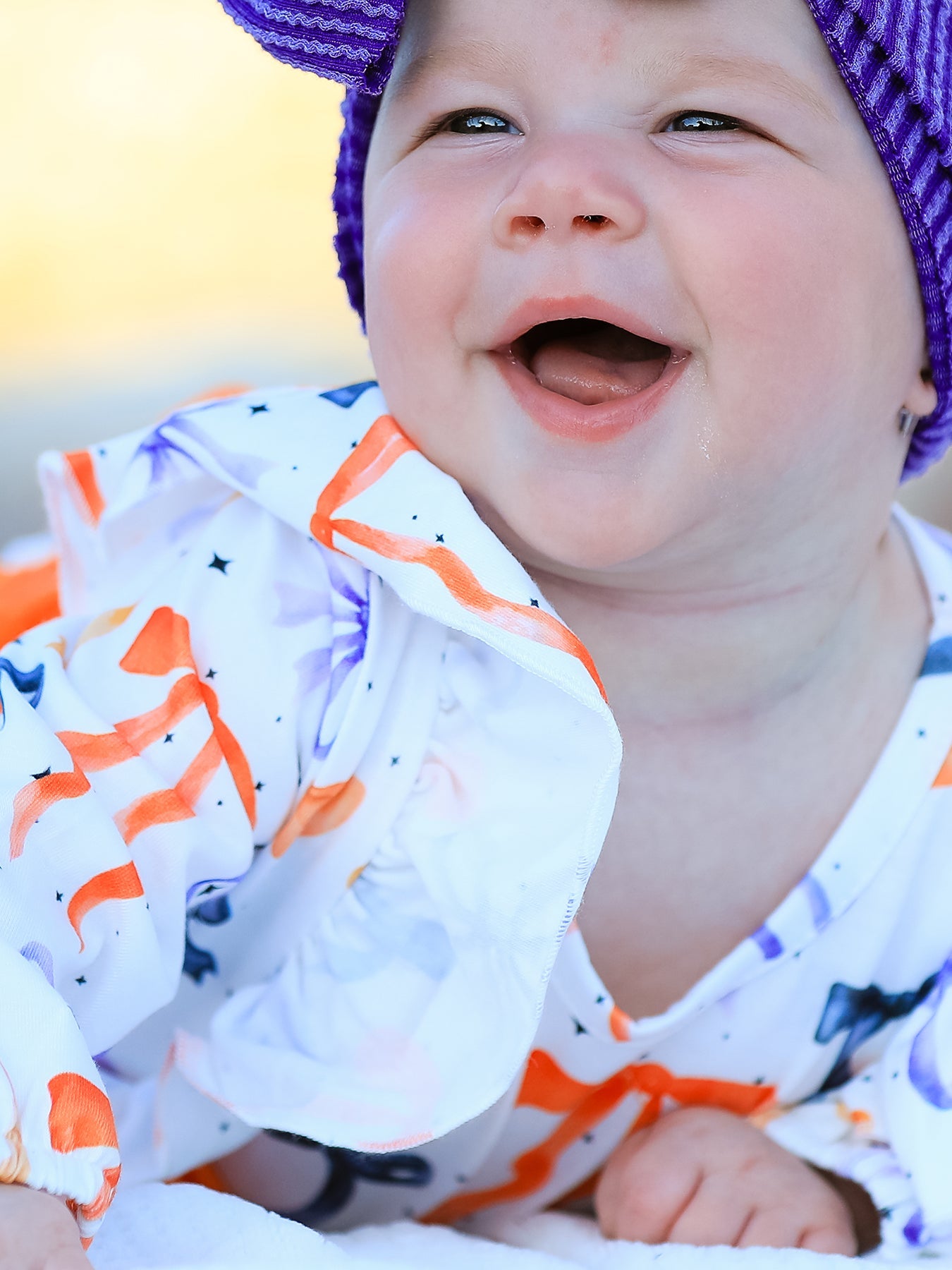 Halloween Bow Print Girls Romper Ruffle Bow Long Sleeve