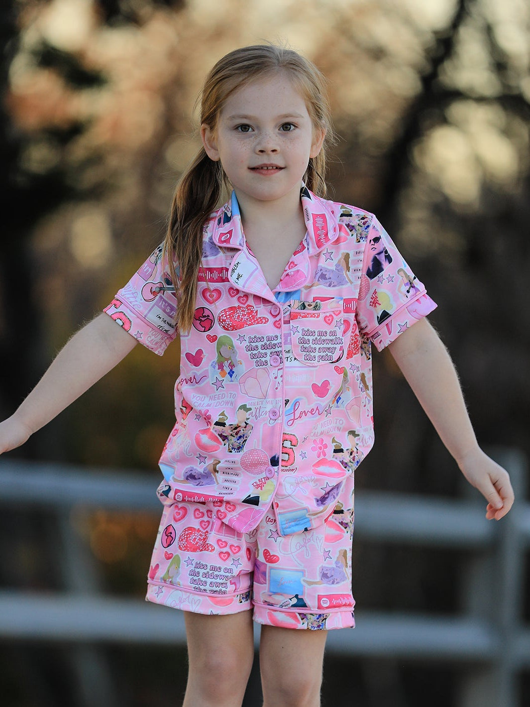 Pink TS Lapel Button Short Sleeve Shorts Pajama Set