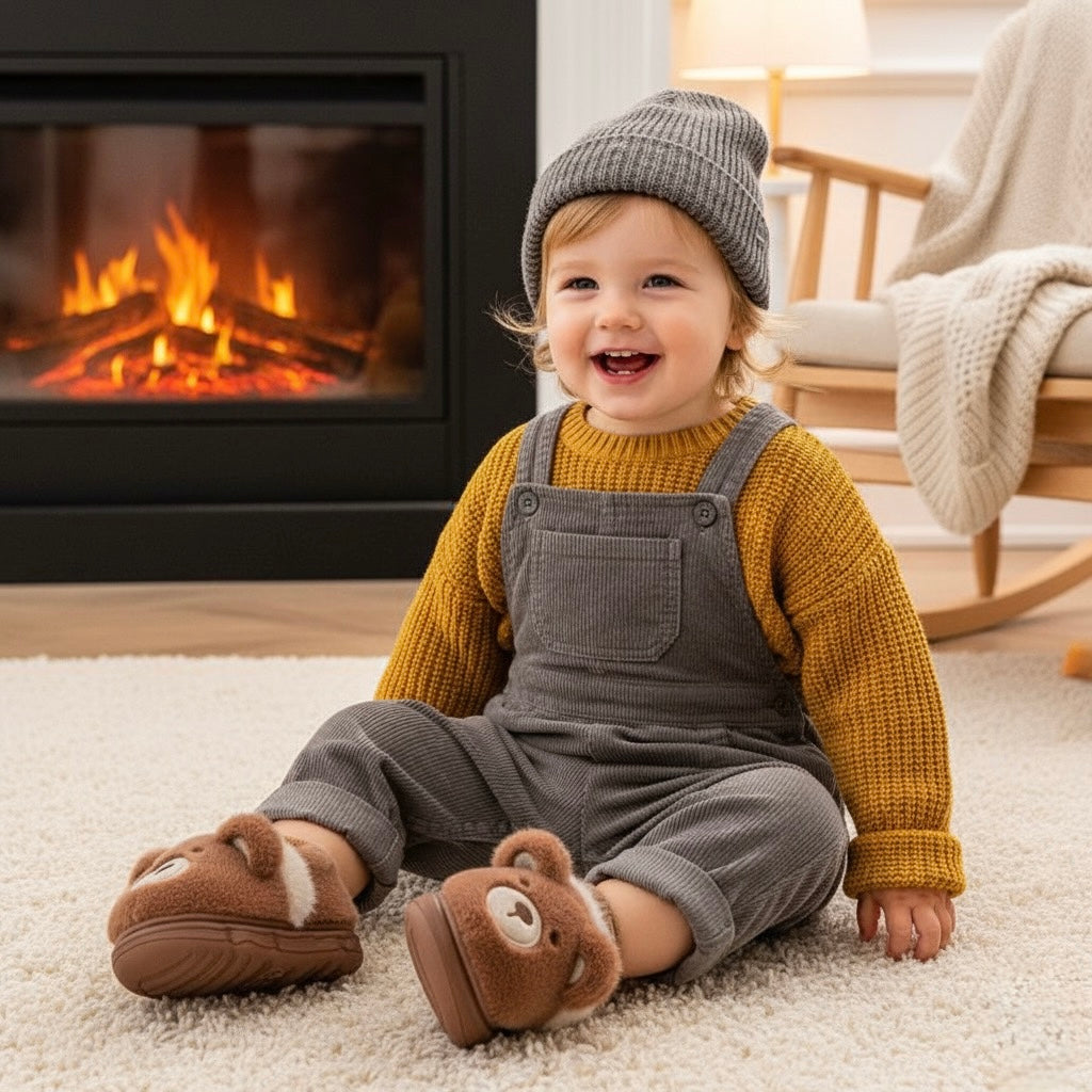 Kids’ Fuzzy House Slippers | Warm Non-Slip Toddler Slippers — Bear & Bunny