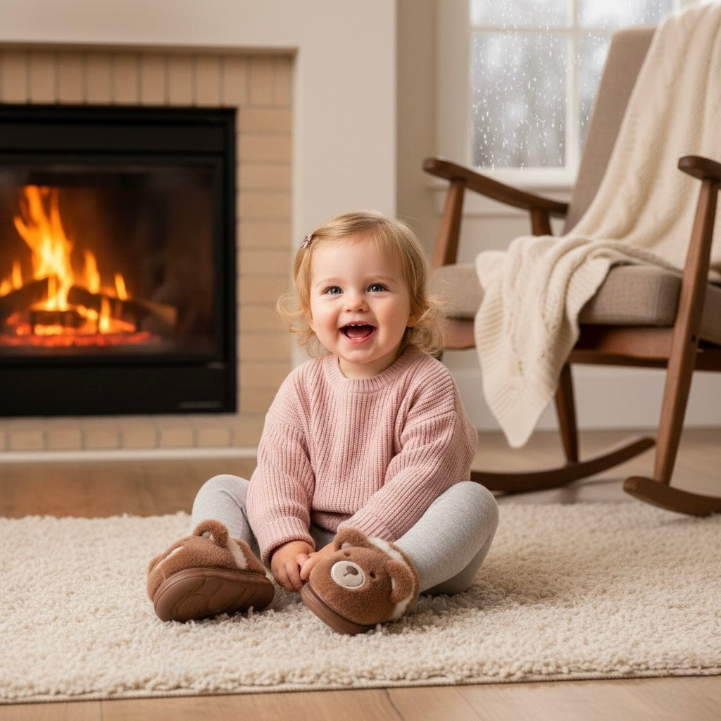 Kids’ Fuzzy House Slippers | Warm Non-Slip Toddler Slippers — Bear & Bunny