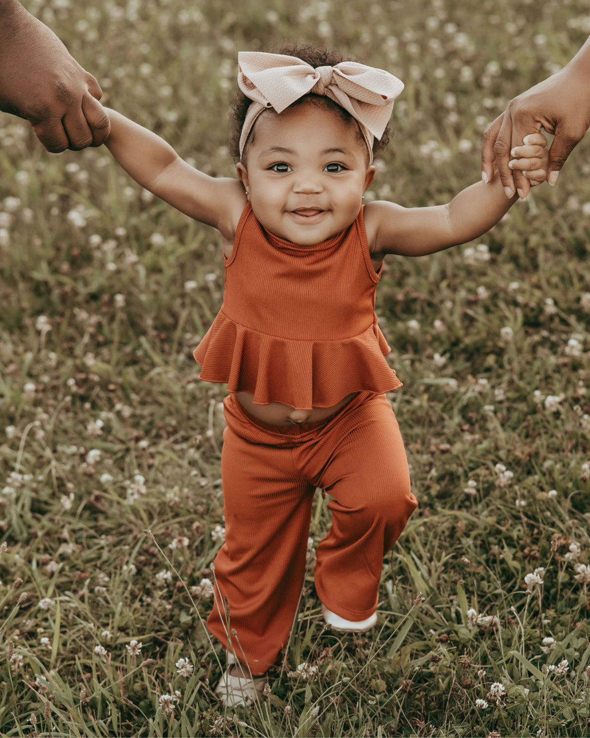 Hattie Peplum Top Two-Piece Wide Leg Set - Copper Ember