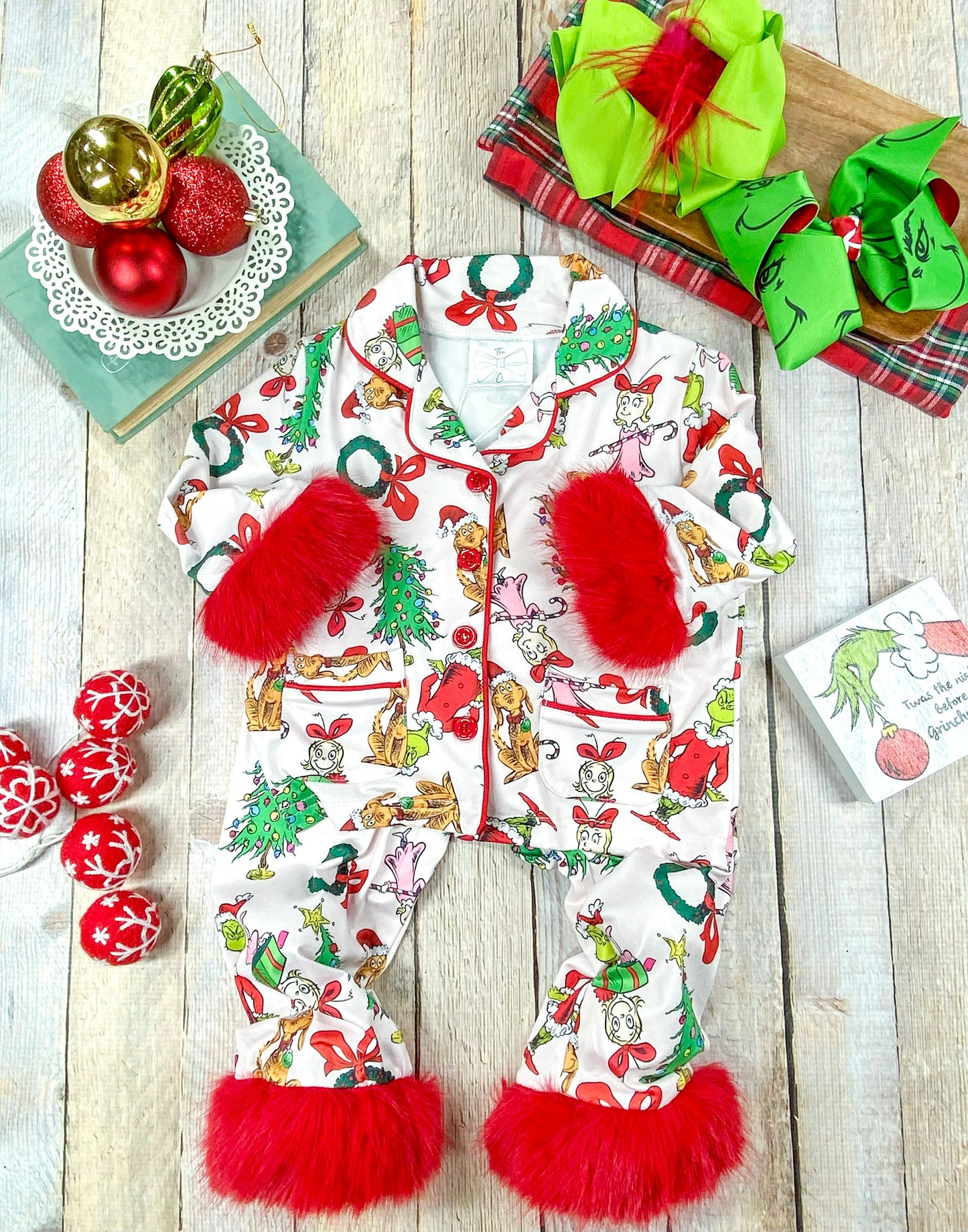 It's Grinchmas Time Fuzzy Trim PJ'S