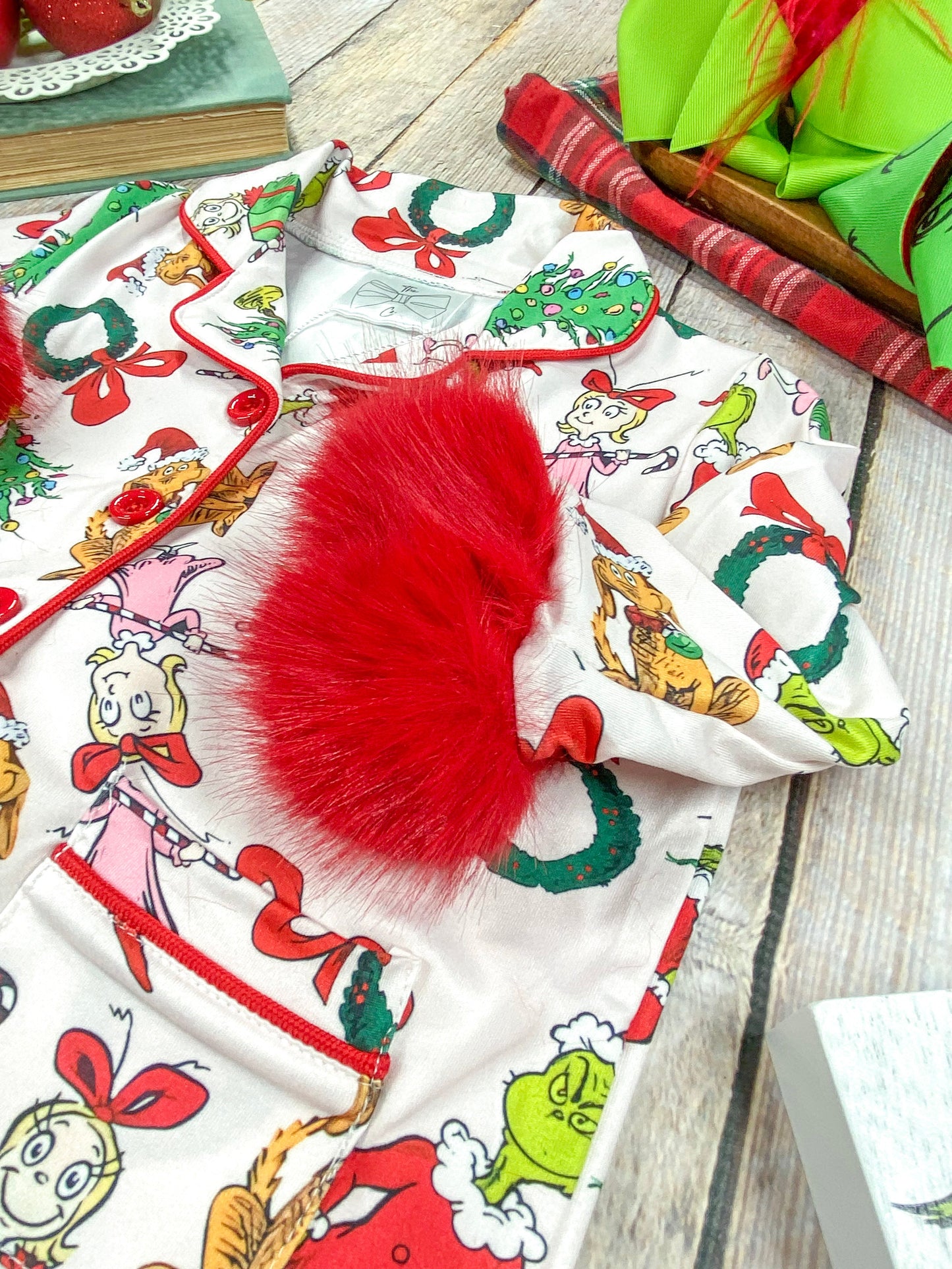 It's Grinchmas Time Fuzzy Trim PJ'S