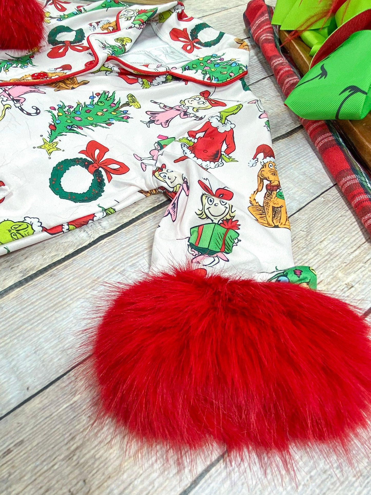 It's Grinchmas Time Fuzzy Trim PJ'S