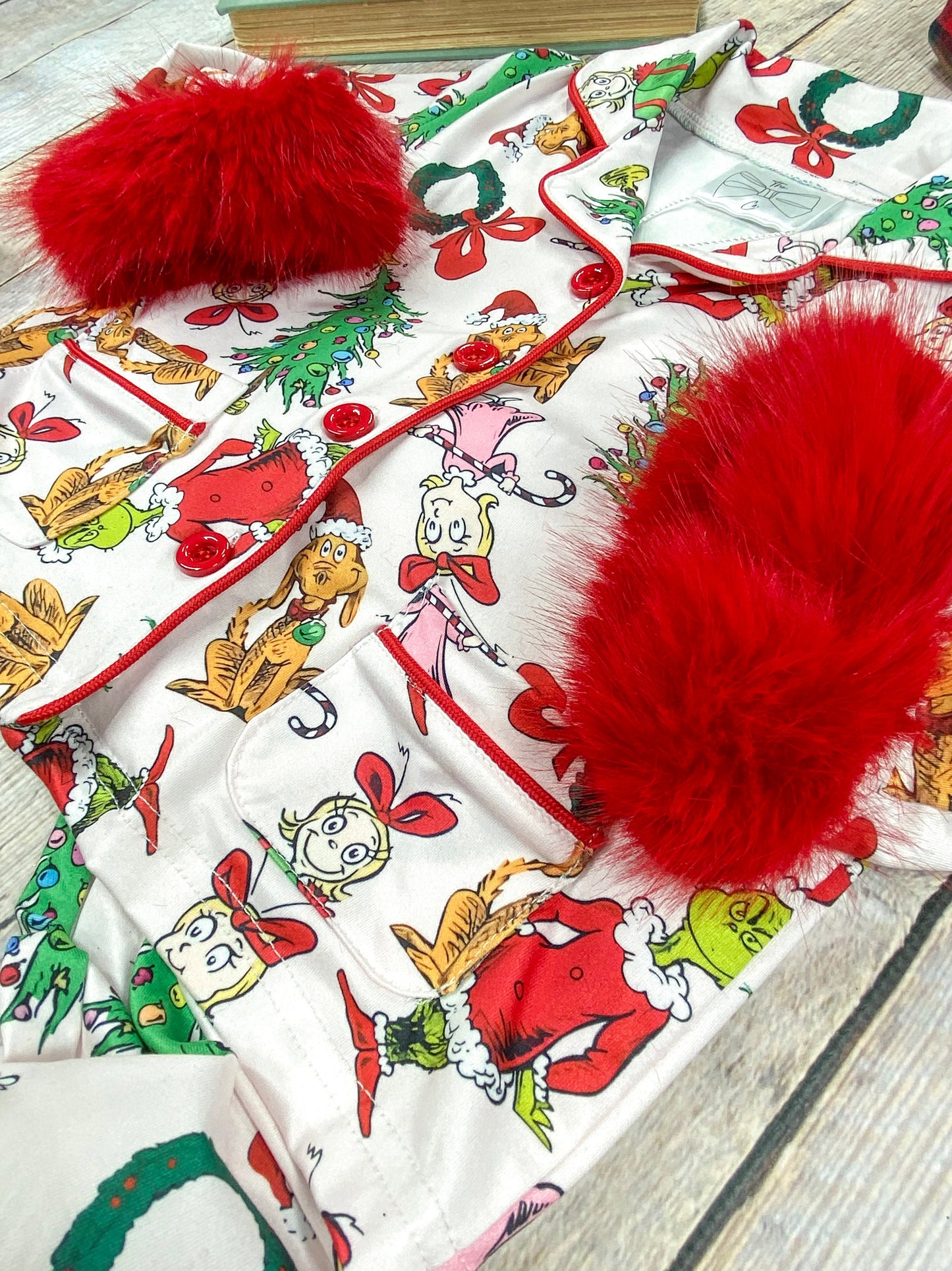 It's Grinchmas Time Fuzzy Trim PJ'S