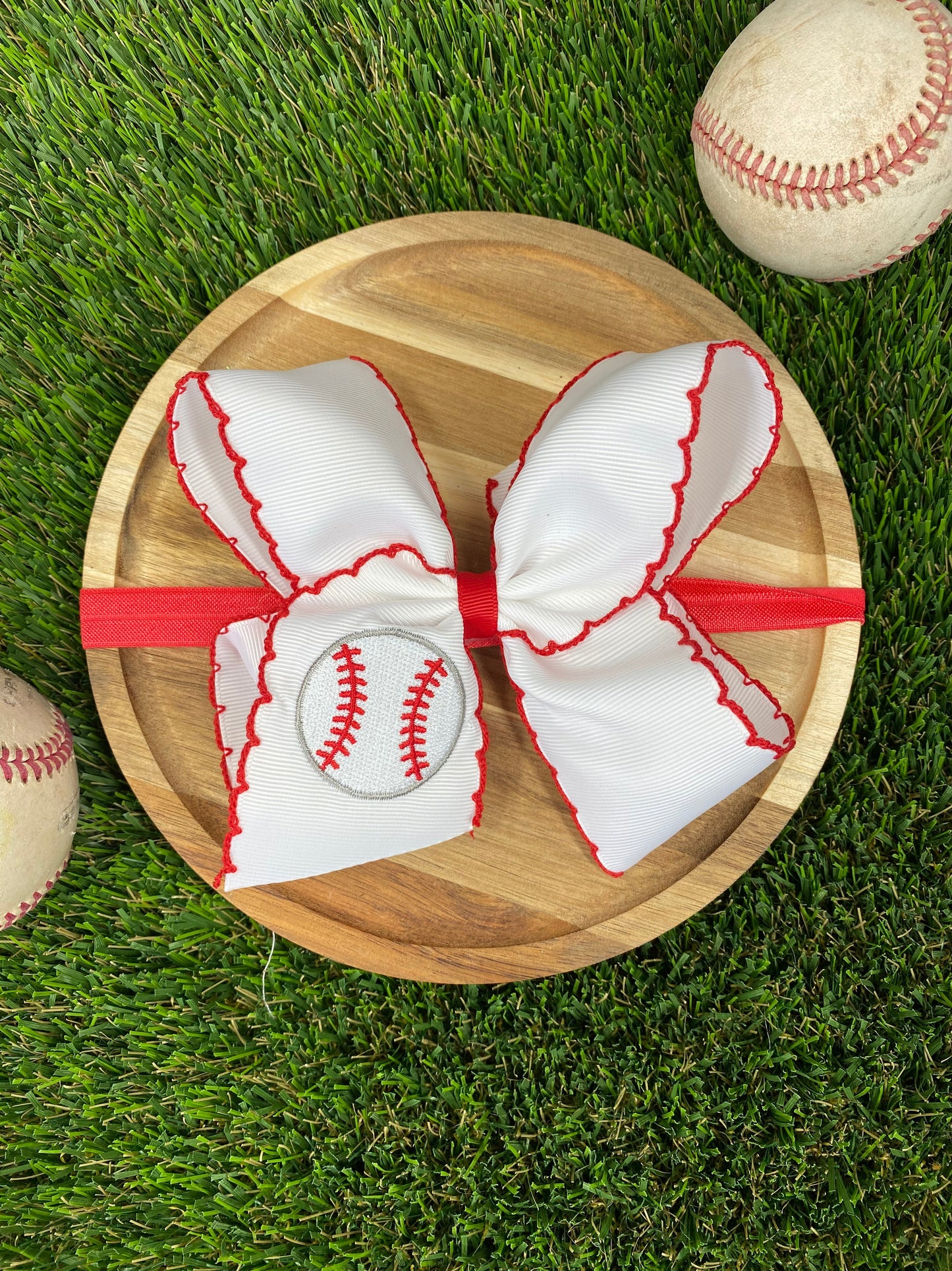Baseball Moonstitch Embroidered Classic Hair Bow | Clip or Headband
