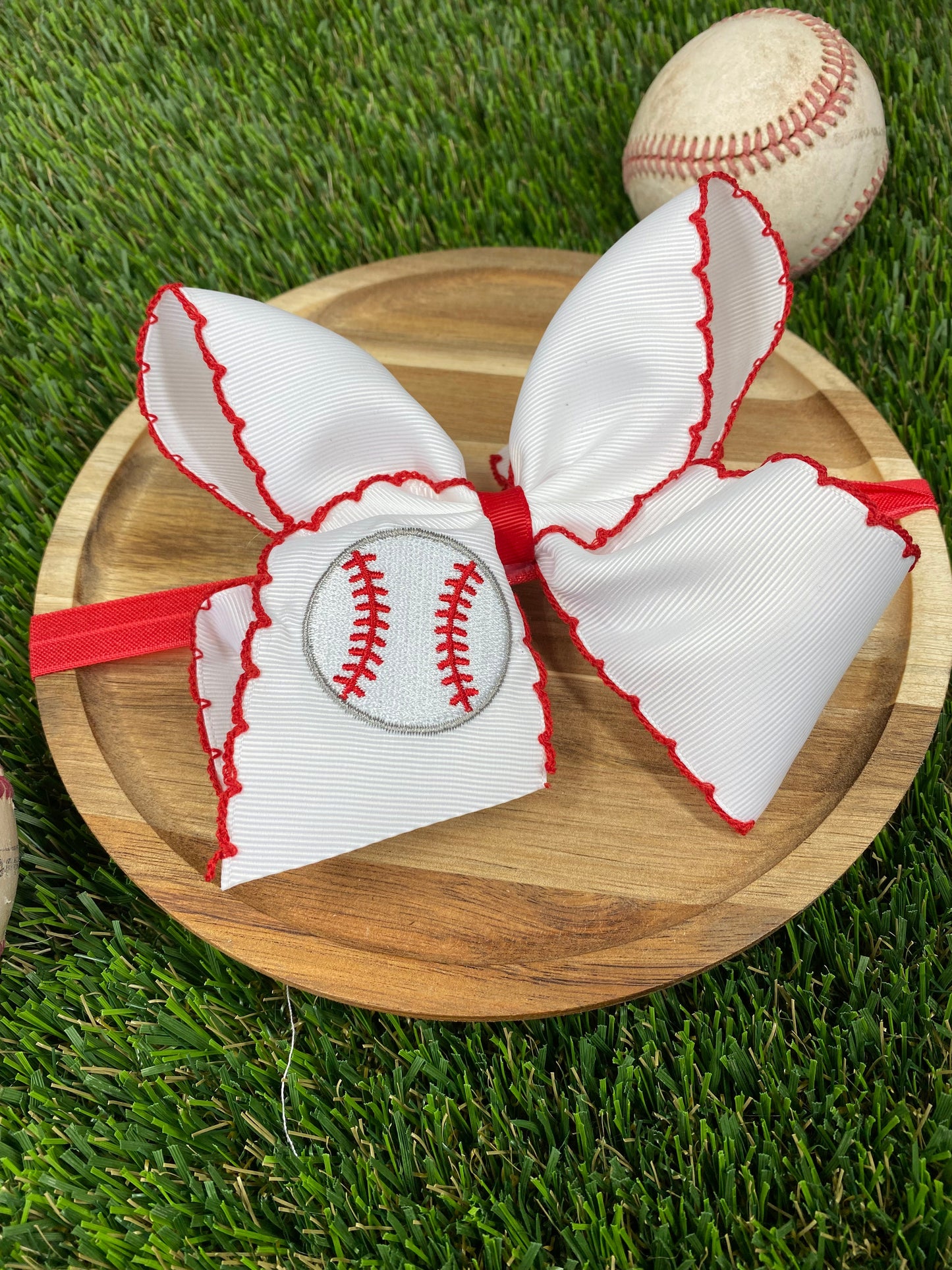 Baseball Moonstitch Embroidered Classic Hair Bow | Clip or Headband