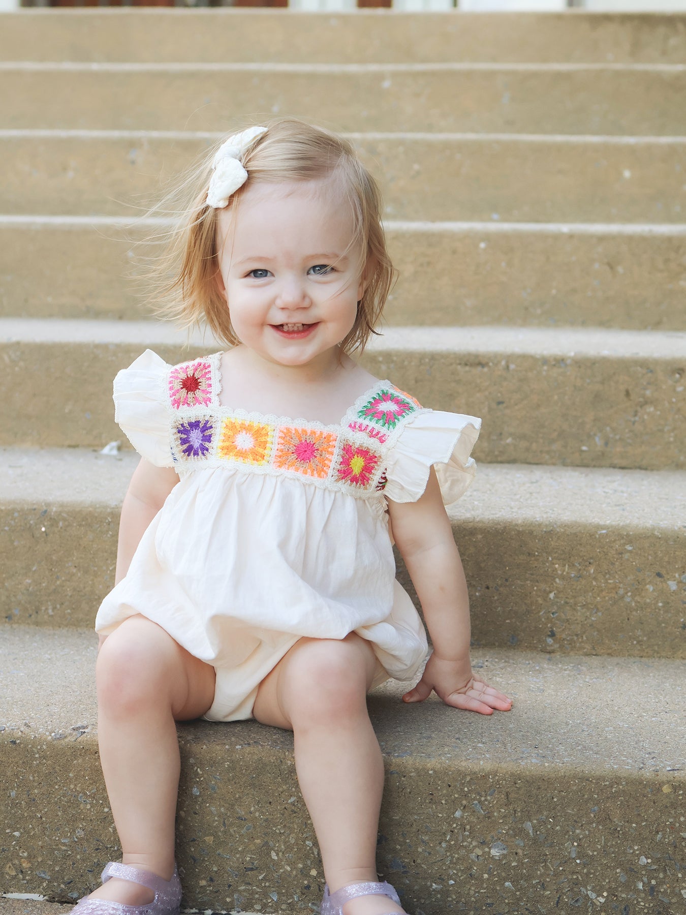Summer Crochet Square Baby Ruffle Romper