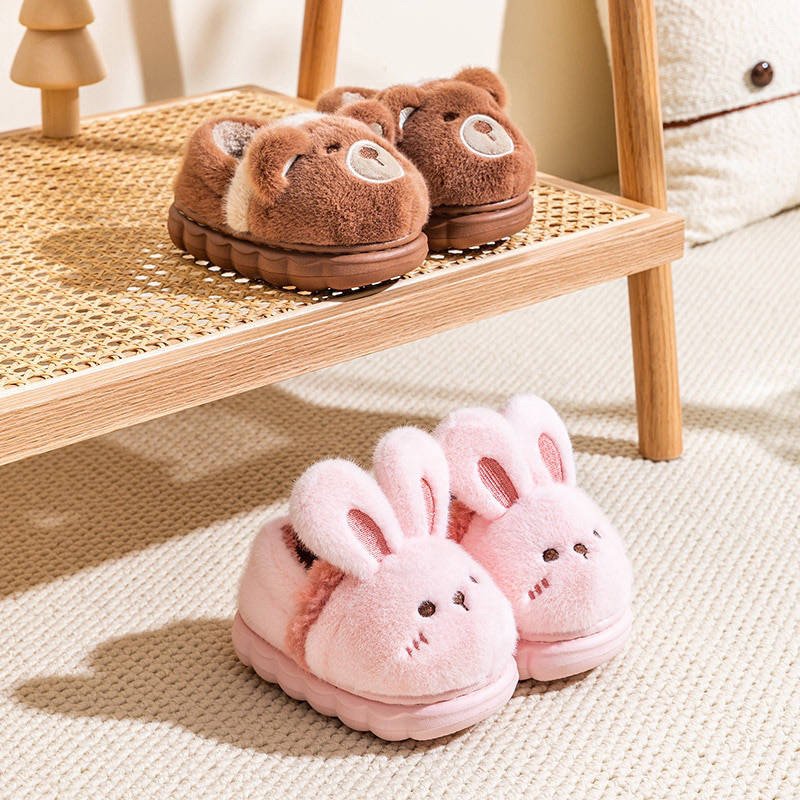 Kids’ Fuzzy House Slippers | Warm Non-Slip Toddler Slippers — Bear & Bunny