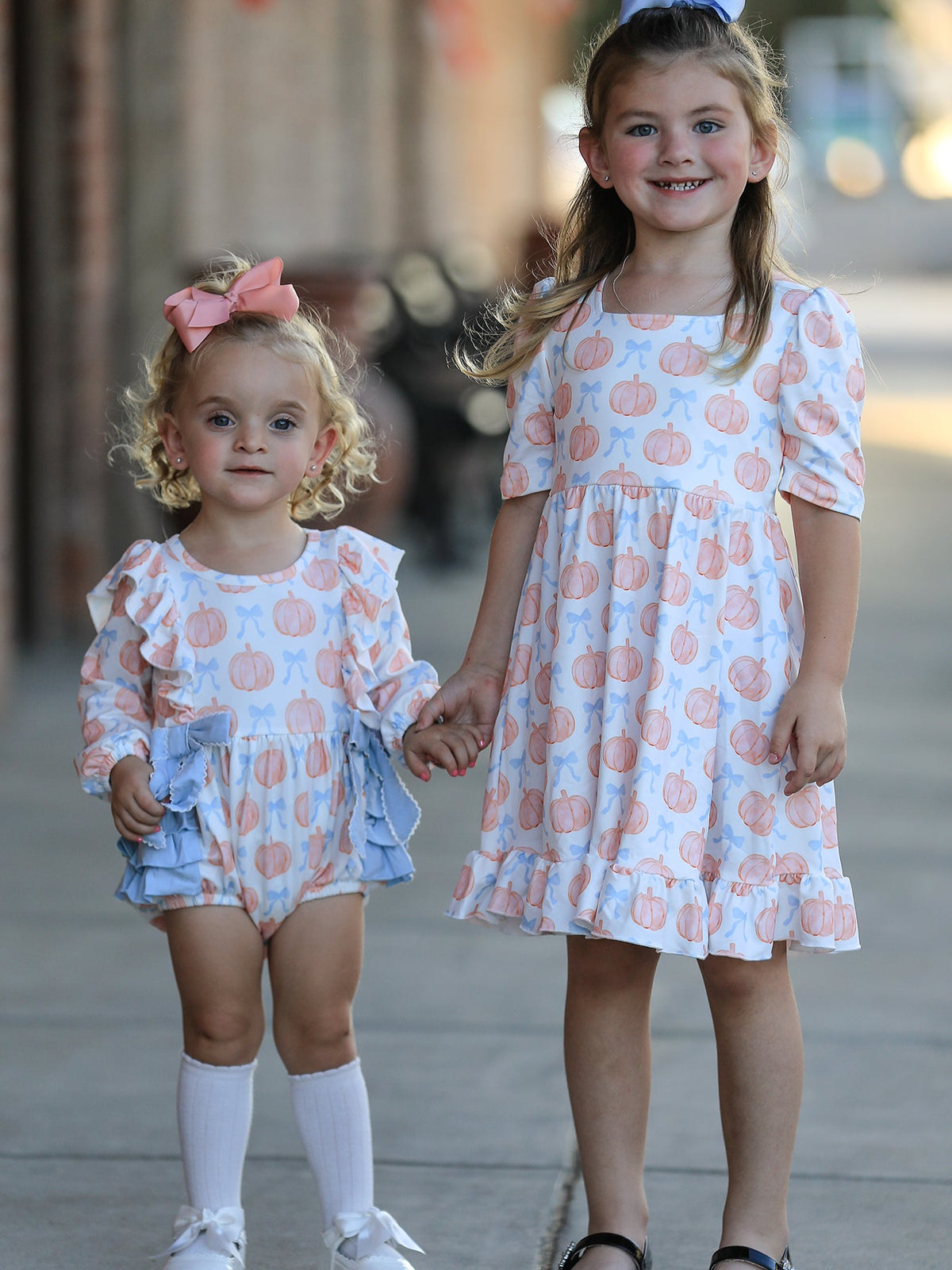 Halloween Thanksgiving Pumpkin Bow Girls Twirl Ruffle Dress