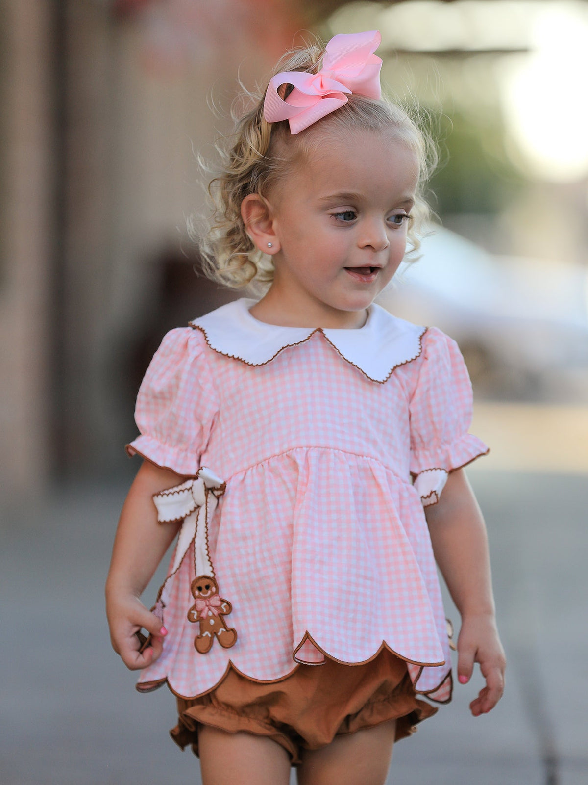 Christmas Girls Gingerbread Peter Pan Collar Bloomer Set