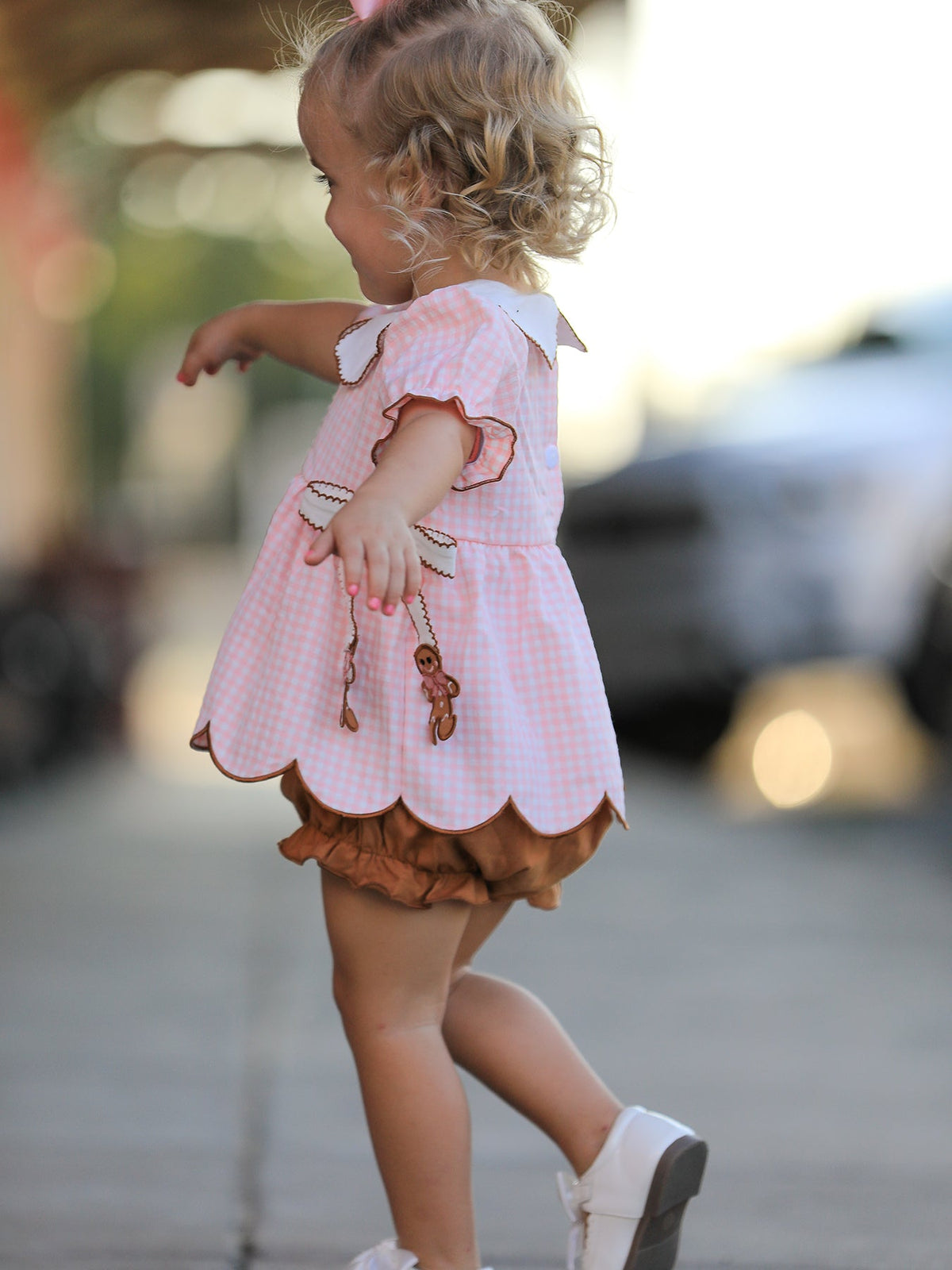 Christmas Girls Gingerbread Peter Pan Collar Bloomer Set