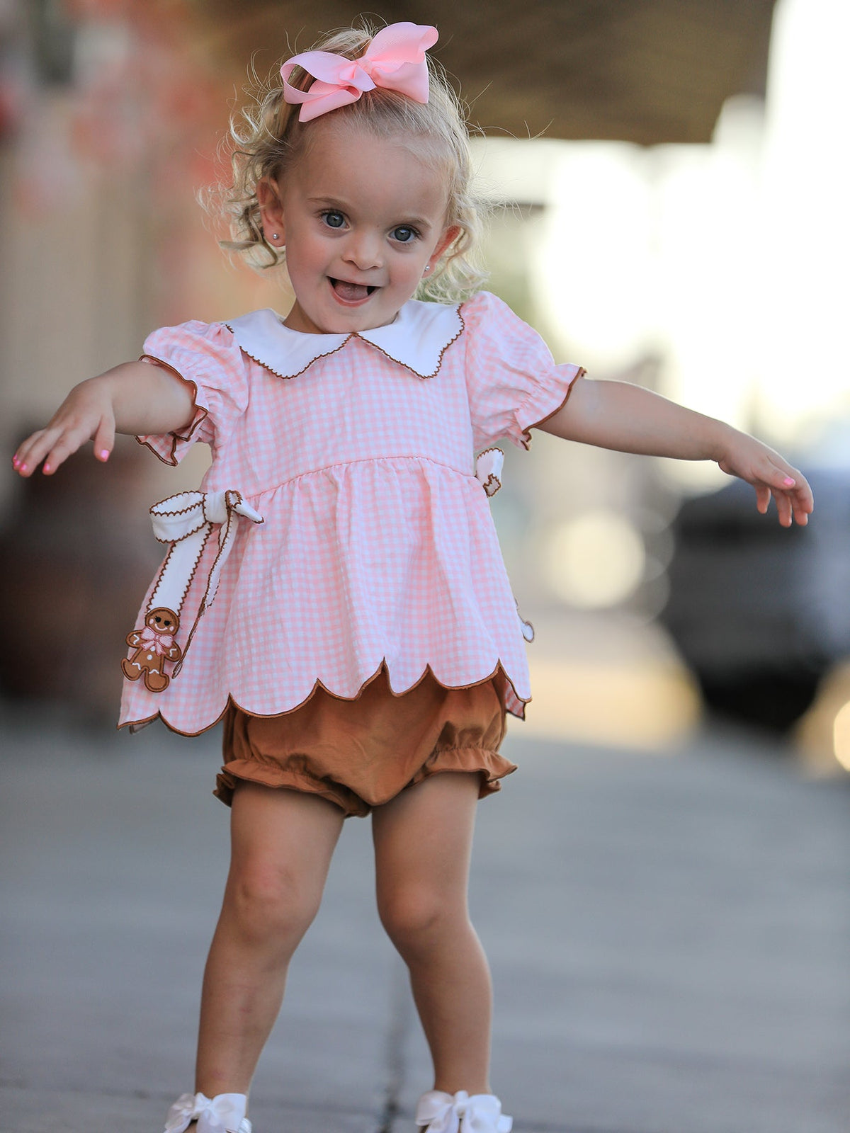 Christmas Girls Gingerbread Peter Pan Collar Bloomer Set
