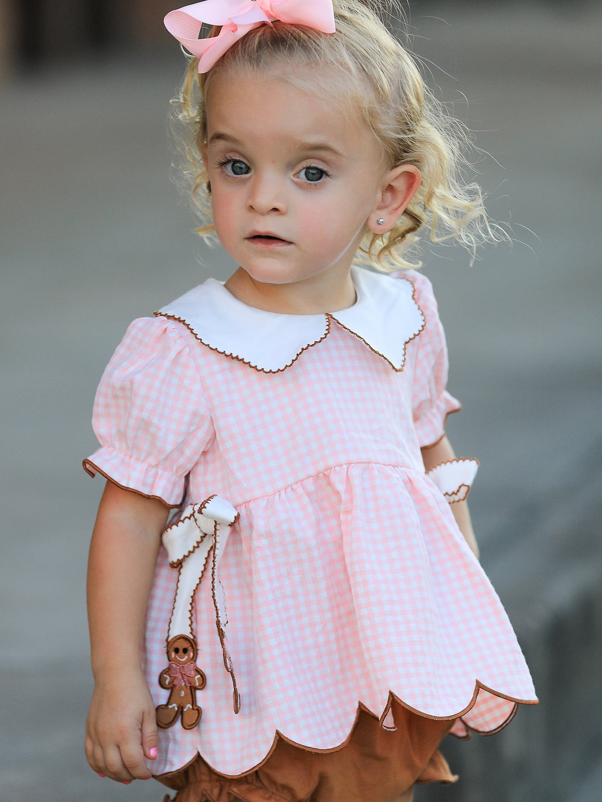 Christmas Girls Gingerbread Peter Pan Collar Bloomer Set