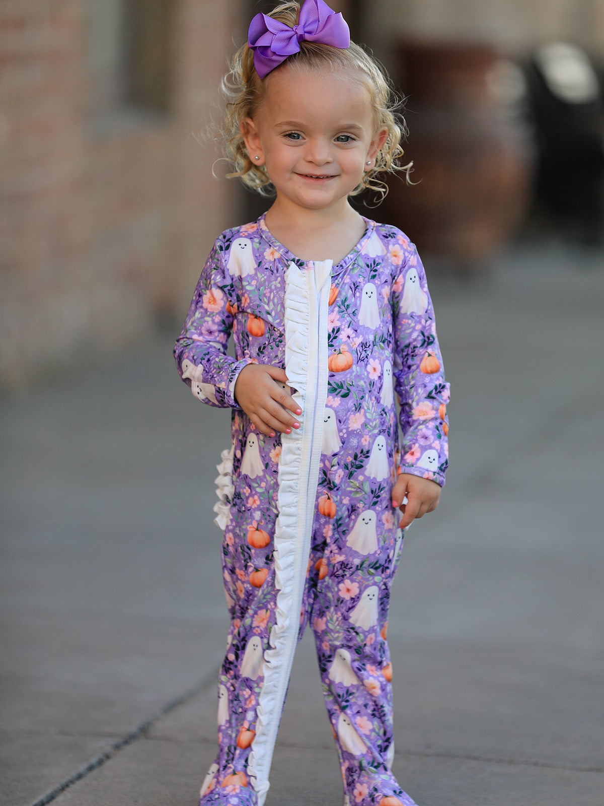 Halloween Ghost Pumpkin Girls Romper Ruffle Zipper