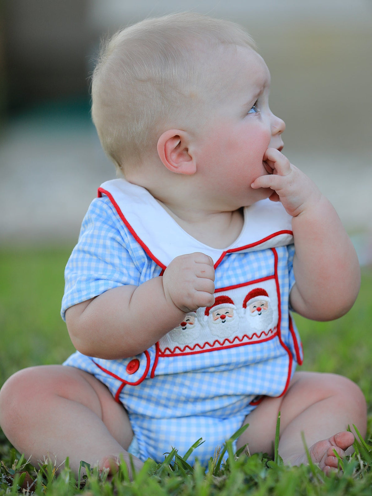 Christmas Santa Embroidered Boys Jon Jon Peter Pan Collar