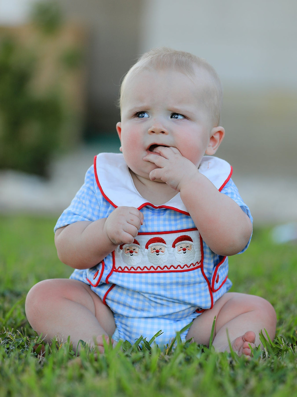 Christmas Santa Embroidered Boys Jon Jon Peter Pan Collar
