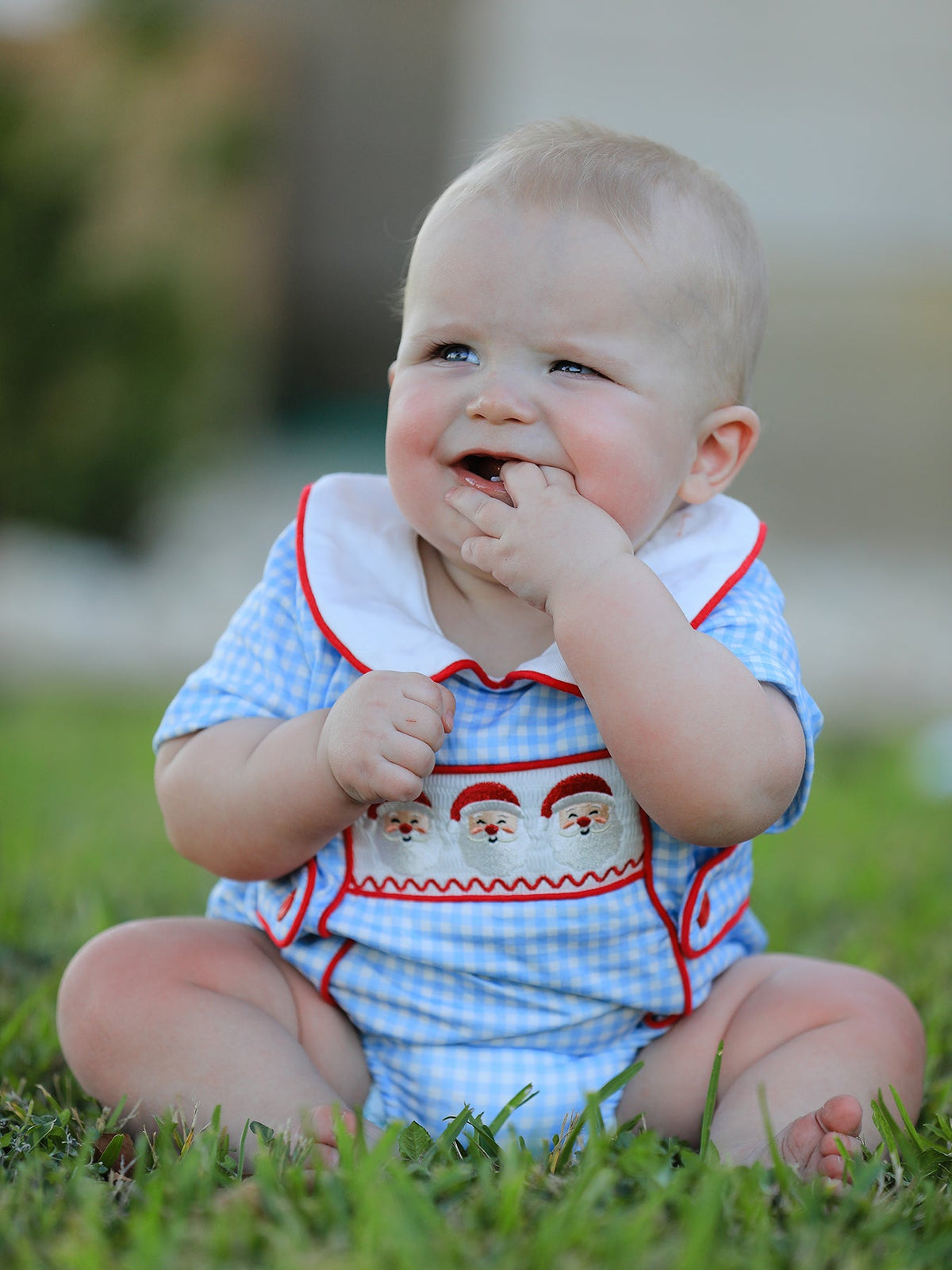 Christmas Santa Embroidered Boys Jon Jon Peter Pan Collar