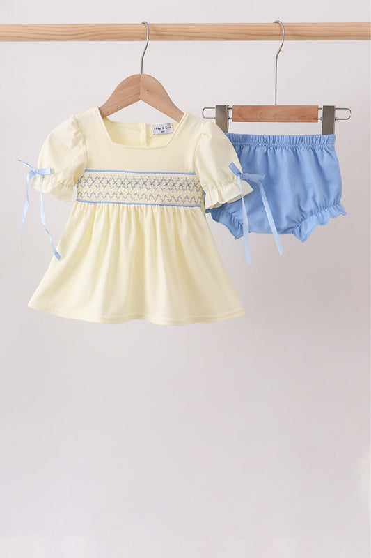 Cream smocked bloomer set