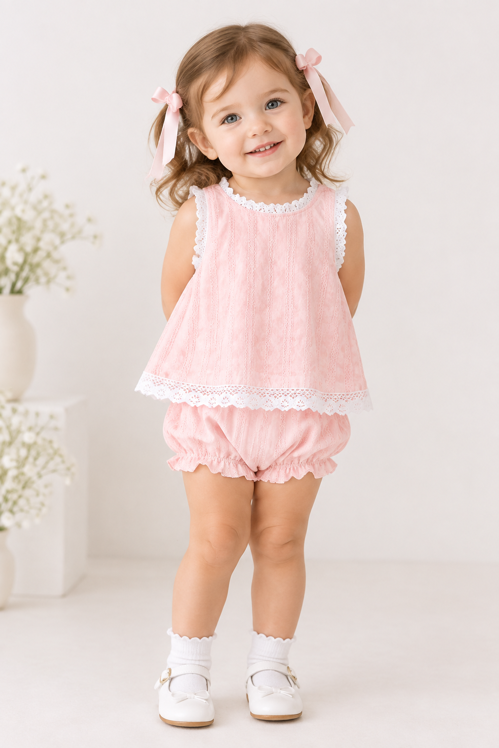 Pink Lace Jacquard Bloomer Set